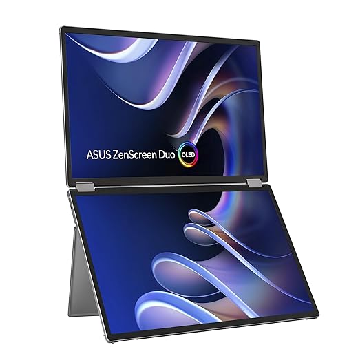 ASUS ZenScreen Duo OLED MQ149CD 360° Foldable Portable Monitors – Dual 14-inch, 16:10, 1920x1200 FHD, OLED Panels. DisplayHDR™ 400 True Black, 100% DCI-P3, Delta