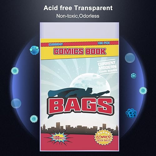 Miniatura 2 de KKU 200 bolsas de cómics actuales, bolsas de cómic transparentes de 7.2 x 10.5 pulgadas, fundas de cómics sin ácidos para almacenamiento de cómics.