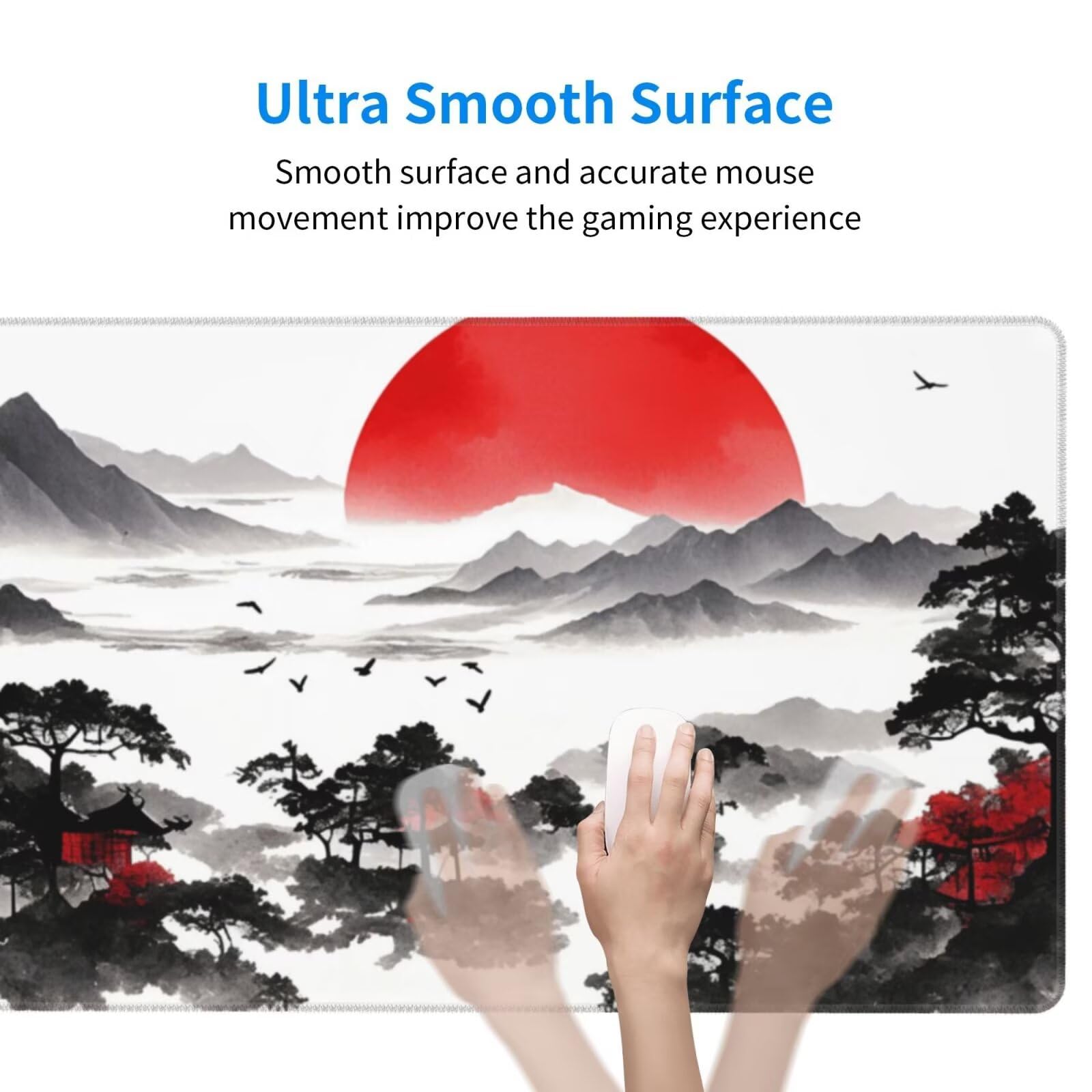 Gaming Mauspad XXL 900x600x3mm Mousepad Verlängertes Groß Mauspad Schreibtischauflage,Genähte Kanten rutschfeste Gummibasis,Verbessert Präzision Geschwindigkeit Home Office Chinesische Malerei L-3134