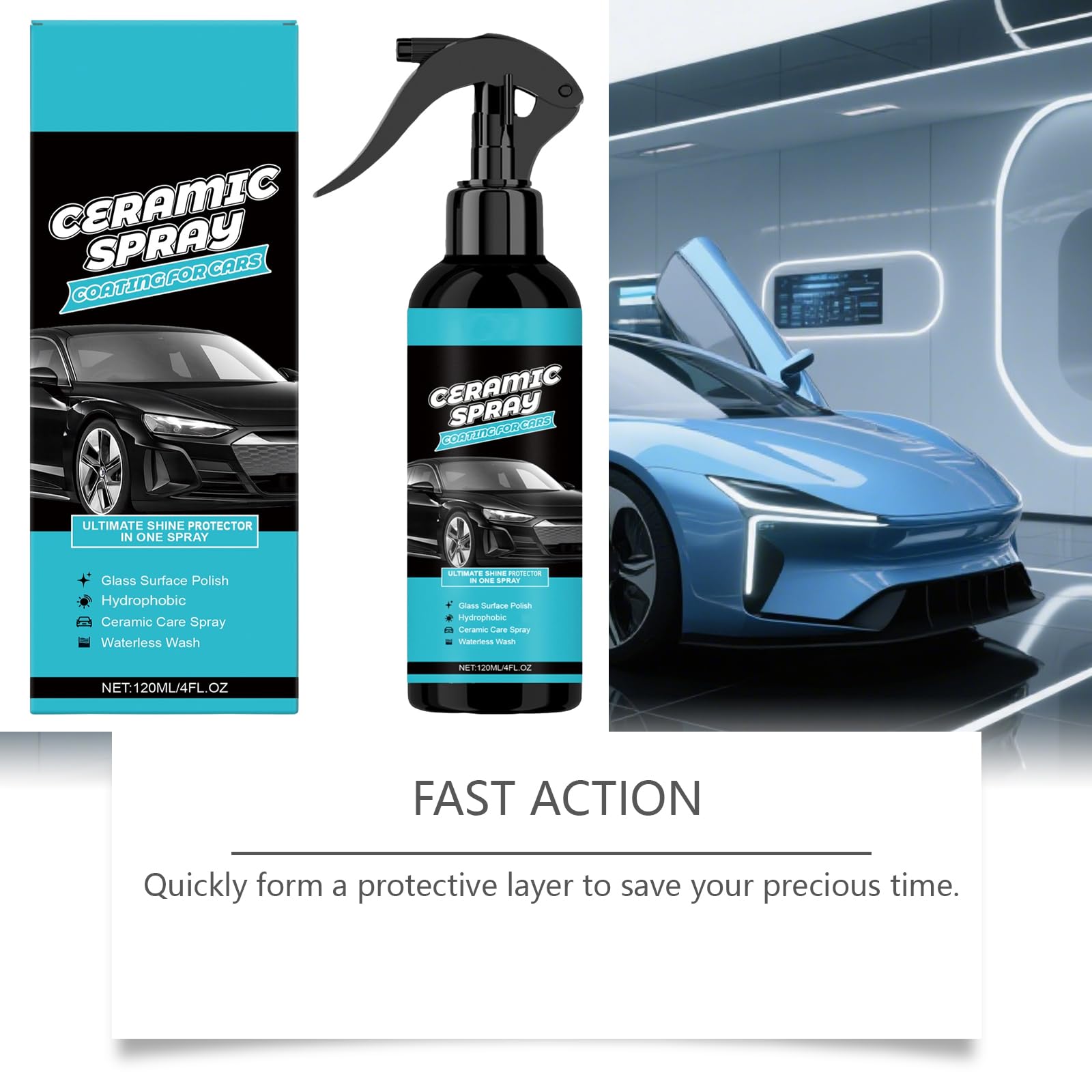 Szybka powłoka ceramiczna 3 w 1 High Protection Spray do samochodu, szybko działający środek powlekający nanoceramiczny z mocną warstwą hydrofobową dla długotrwałego połysku (6 sztuk)