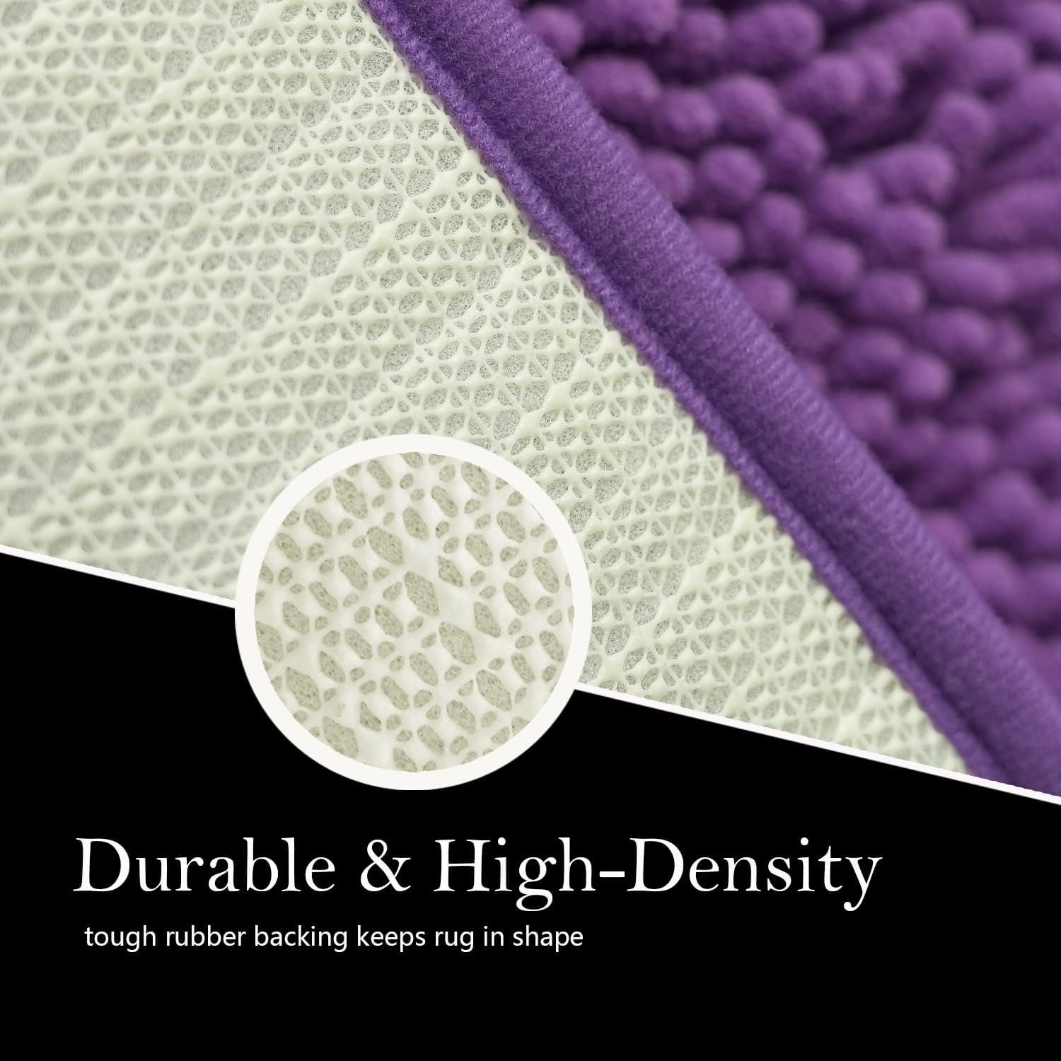 Bathroom Rugs Chenille Bath mat 3 Piece Set, Super Absorbent, Strong PVC Non Slip Backing, Bath mats for Bathroom, Plush Shaggy, Thick, Machine Washable, Bathtub, Shower, Toilet, Violet