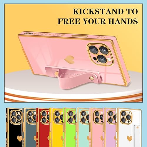 Miniatura 3 de Petitian Funda para iPhone 14 Pro Max con soporte y cuerda, fundas de lujo para mujeres y niñas, diseño electrochapado en corazón, para 14 Pro Max