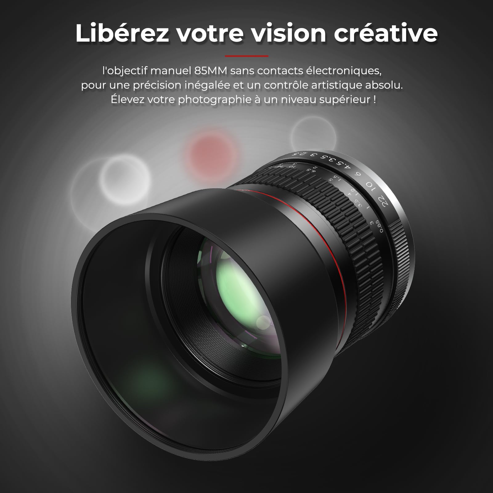 Lightdow EF Objectif 85mm F1.8 Manuel, Plein Format, Compatible Canon EF EF-S, Idéal pour Portrait, Mise au Point Manuelle, Corps en Métal pour Canon EOS 90D 7D 6D 5D Mark II/III/IV, Rebel T7 et Plus
