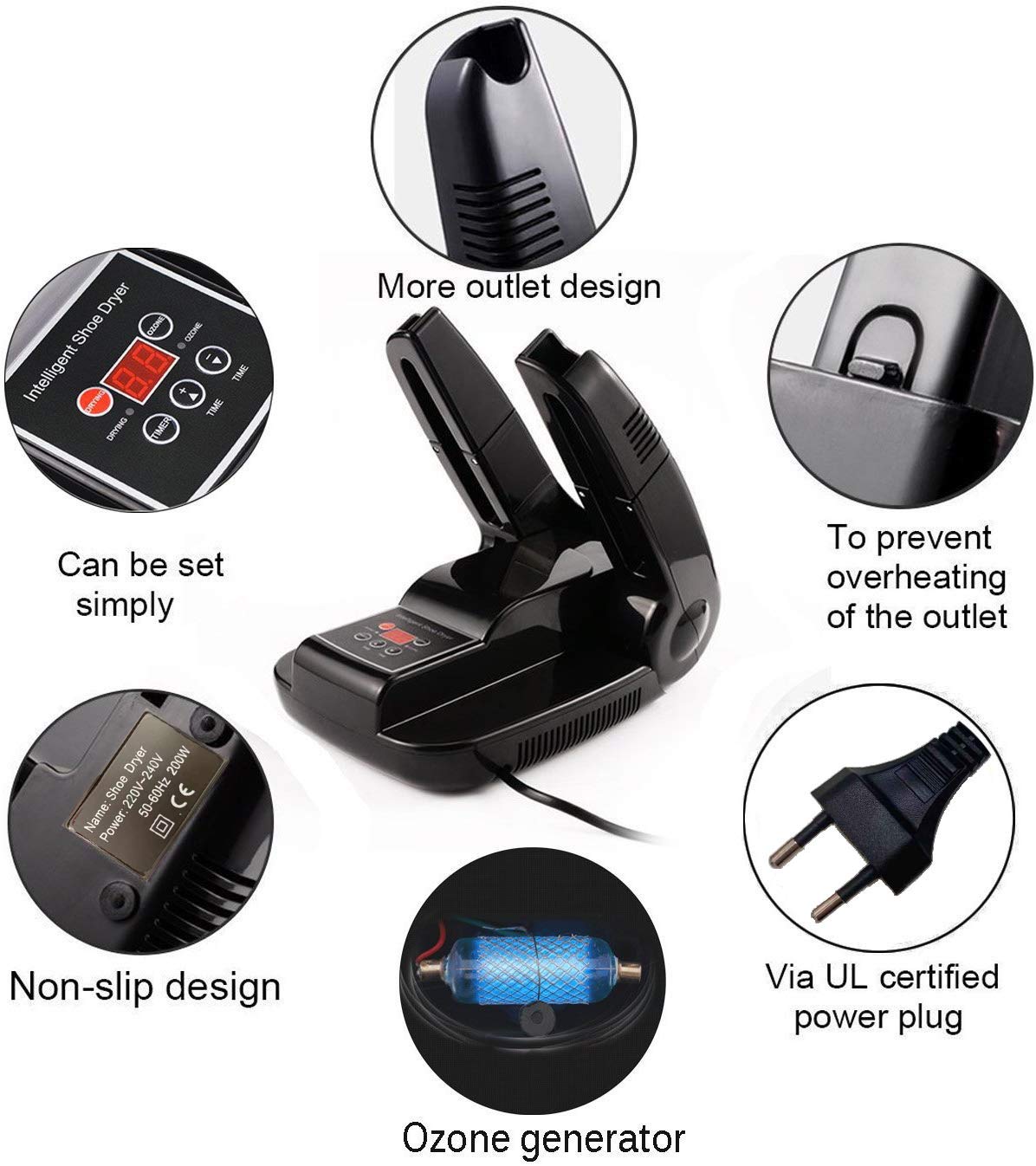 200 W secador de Zapatos (eléctrica, Smart secador de Secado Plegable y Ajustable para Zapatos, Botas, Guantes