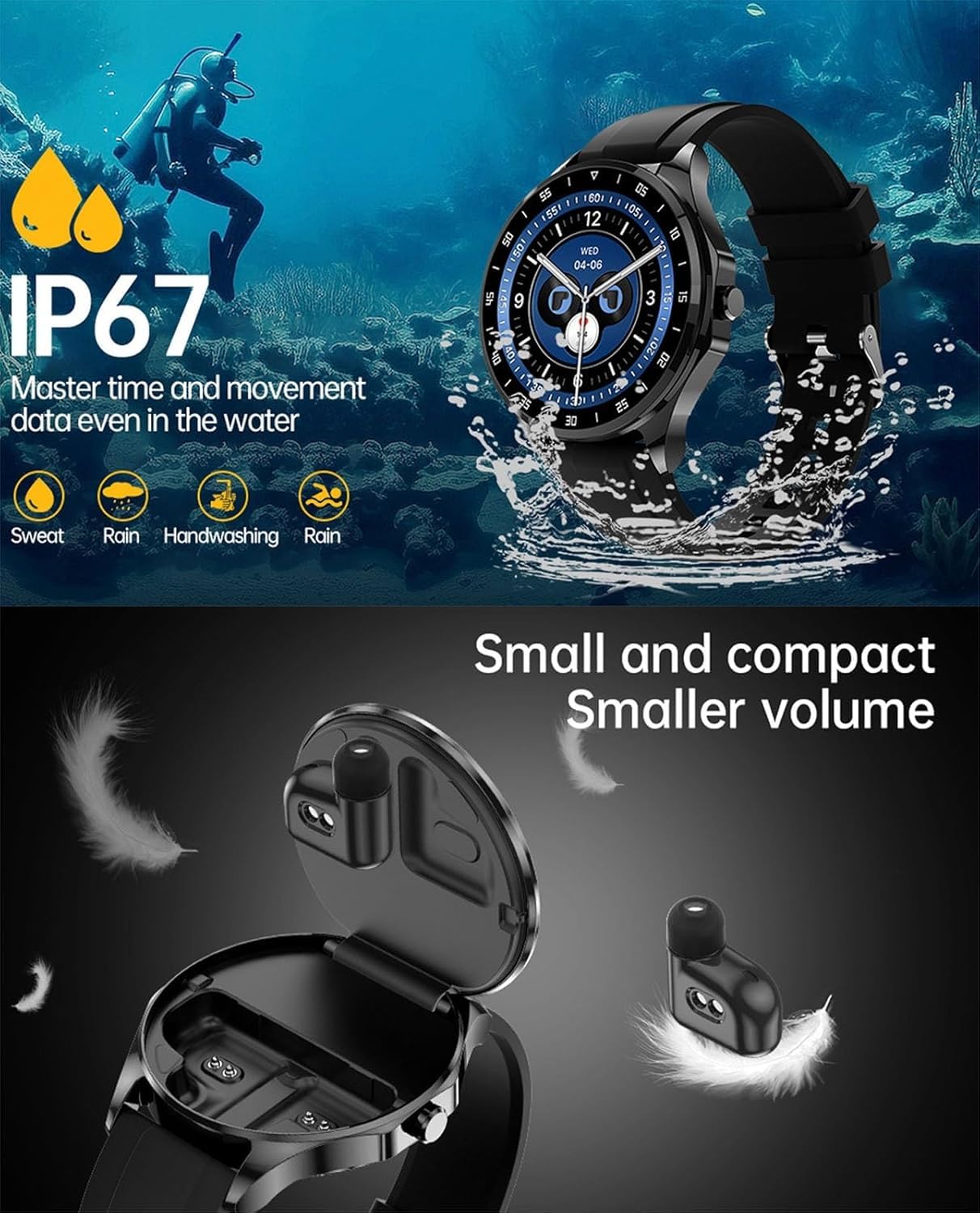 Inteligentny zegarek z słuchawkami, 2 na 1 smartwatch ze słuchawkami, kombinacja 1.43 ”ekran HD Smart Watch i wkładki douszne na Androida iOS, z otrzymanym połączeniem, rekordem ćwiczeń moni