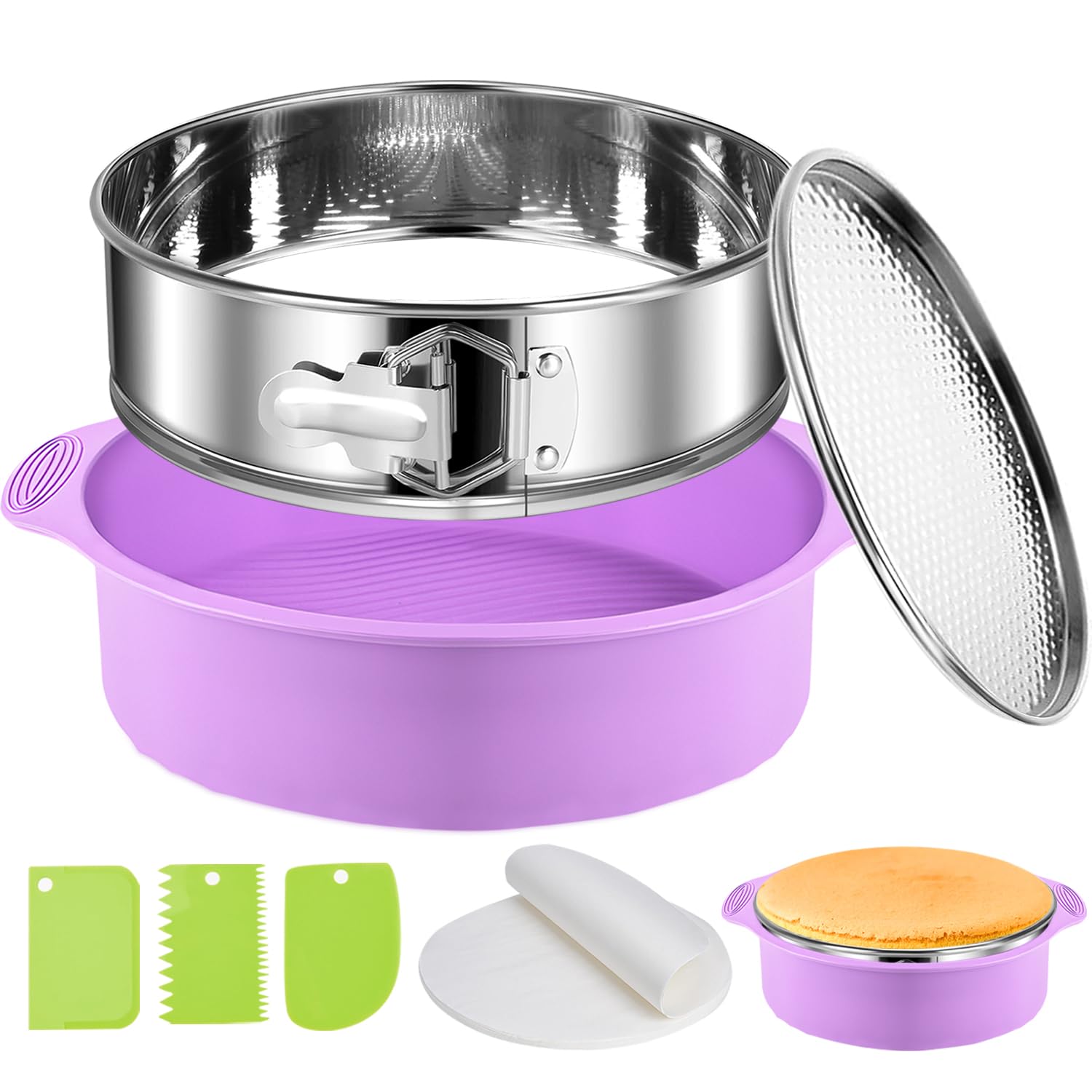 Molde desmontable de acero inoxidable de 9 pulgadas, antiadherente, a prueba de fugas, con protector de sartén, molde de forma de resorte para pastel de queso, molde de 9 pulgadas, moldes para