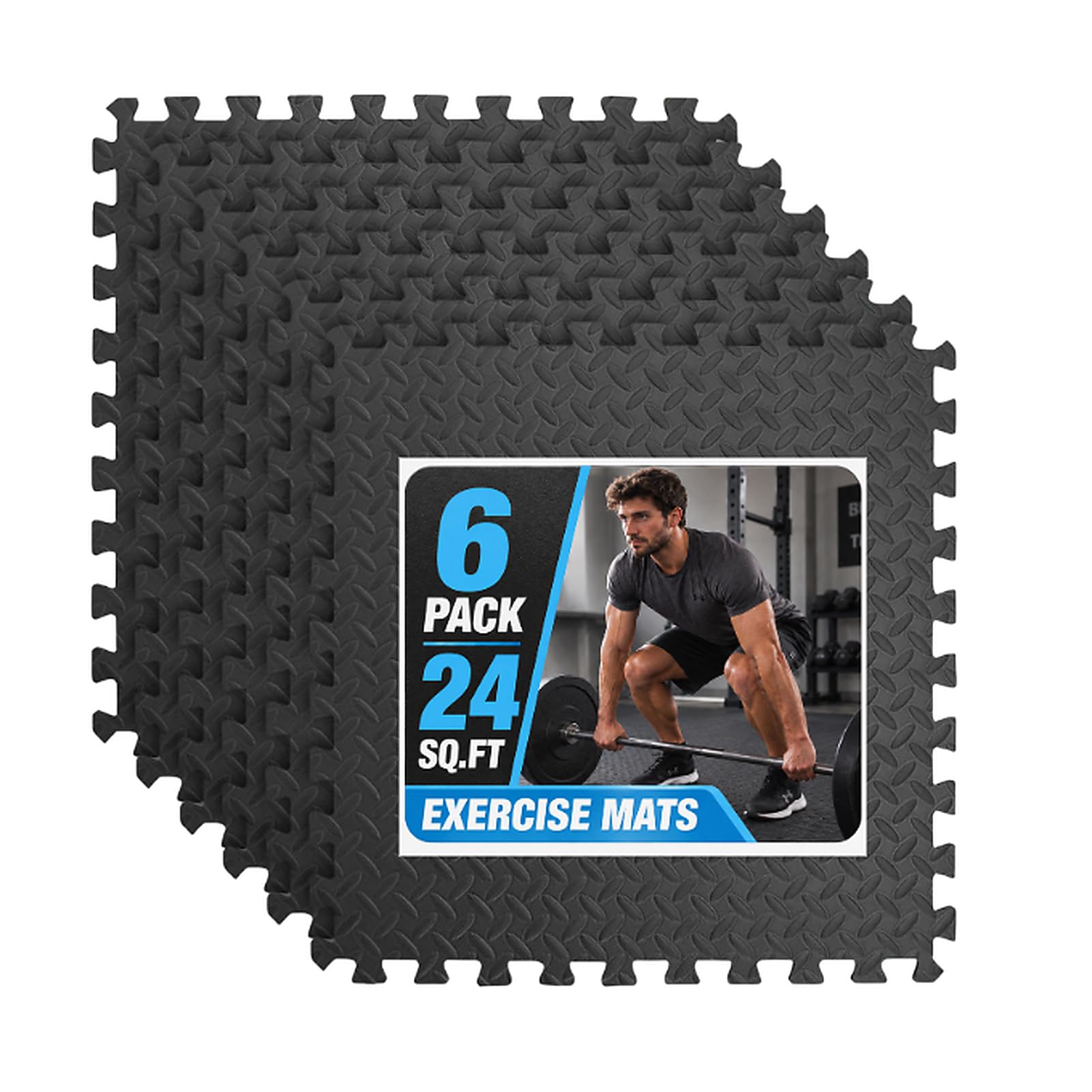 Art3d EVA Puzzle Exercise Mats, 24"x24", 1/2" Thick,6-Pack,Black