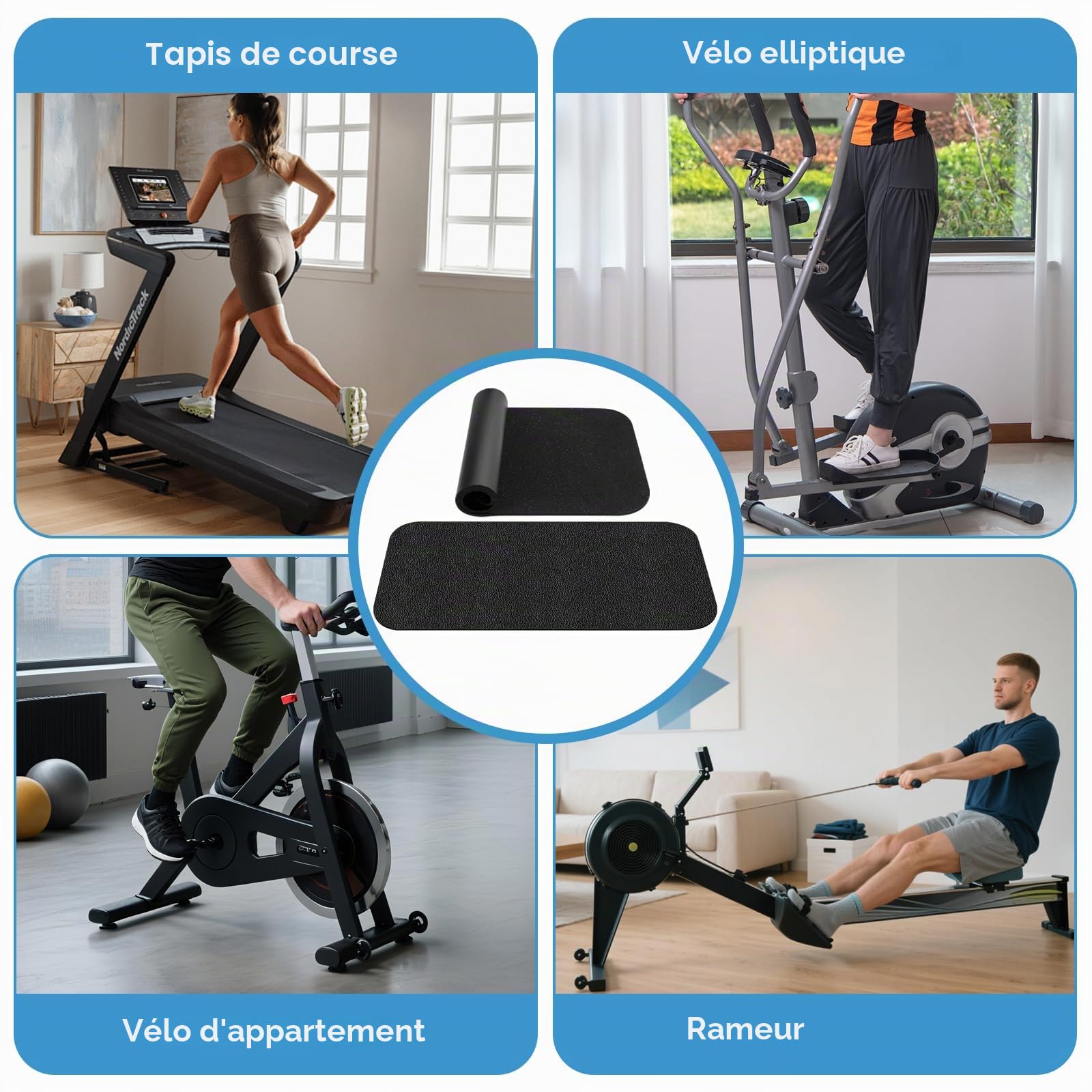 Erzekrim Tapis de protection pour équipements de sport et de fitness 28 x 70 cm 2 pièces Tapis de protection résistant aux chocs Fitness 6 mm d'épaisseur Tapis pour tapis roulant Salle de fitness