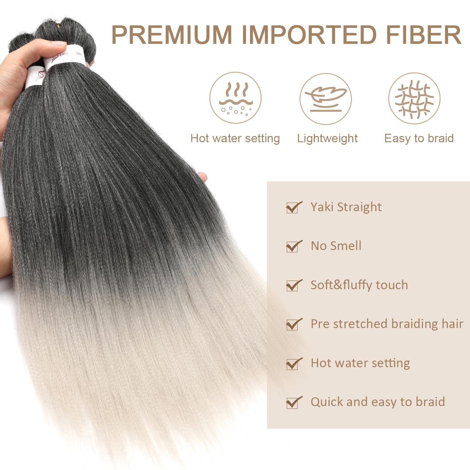 Pre-Stretched Braiding Hair ShowJarlly Soft Free Synthetic Fiber Corchet Braids Natural Black 1Pack/Lot Knotless Braiding Extensions Hot Water Setting Braiding Hair(30inch,1B/Silver#) - Image 4