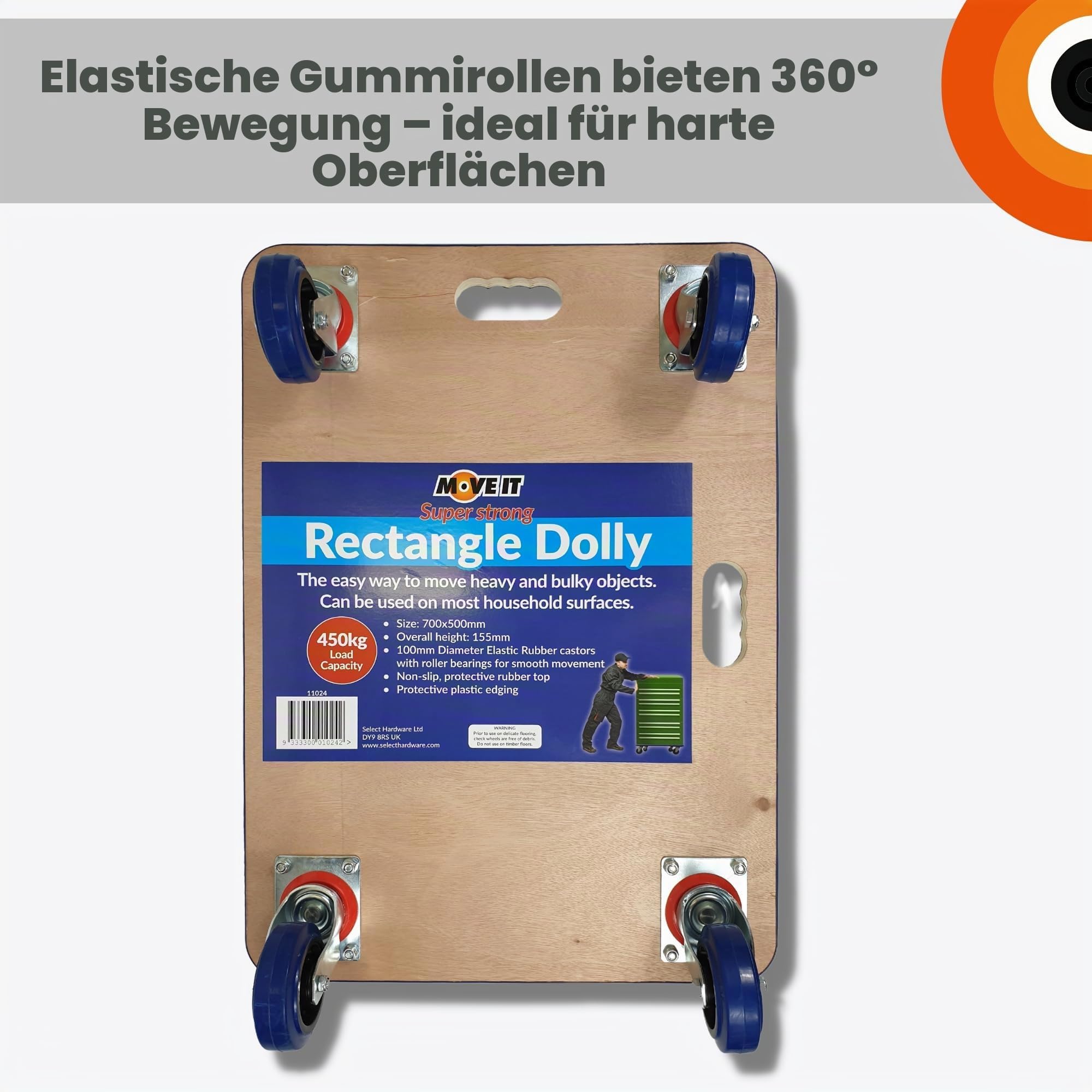 Move-It Transportroller, 450 kg Tragkraft, robuster Wagen zum Bewegen von Möbelgeräten, rutschfeste Unterseite, industrielle gewerbliche Nutzung, schwarz (70 x 50 cm)
