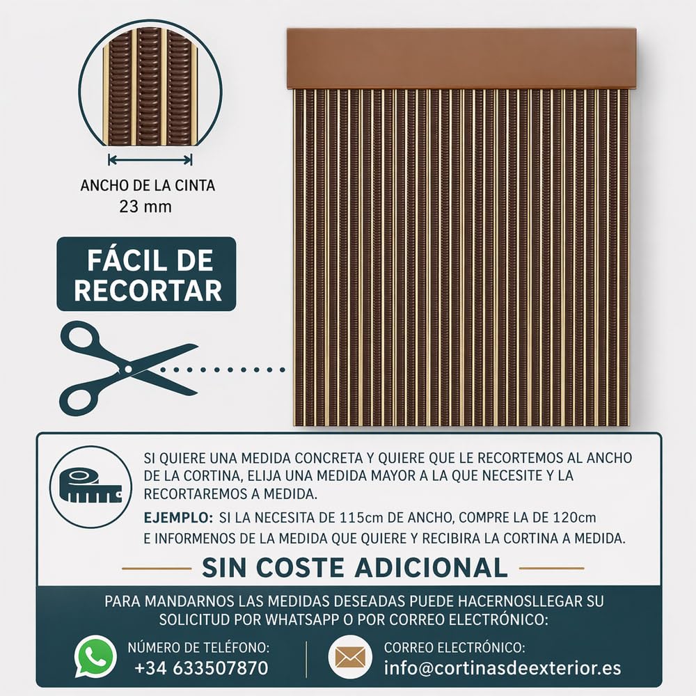 Cortinas Exterior Puerta | Material Plastico PVC y Barra Aluminio | Ideal para Terraza y Porche | Antimoscas | MARRON-BEIGE | 210 * 90