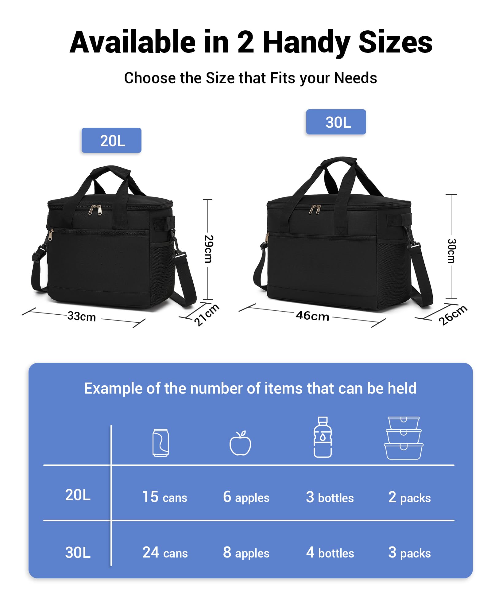 KONO Borsa Termica Porta Pranzo 20L, Grande Borsa Frigo Portatile, Pieghevole Borsa Pranzo Termica per Uomo e Donna, Lunch Bag per Ufficio, Viaggio, Campeggio, Picnic