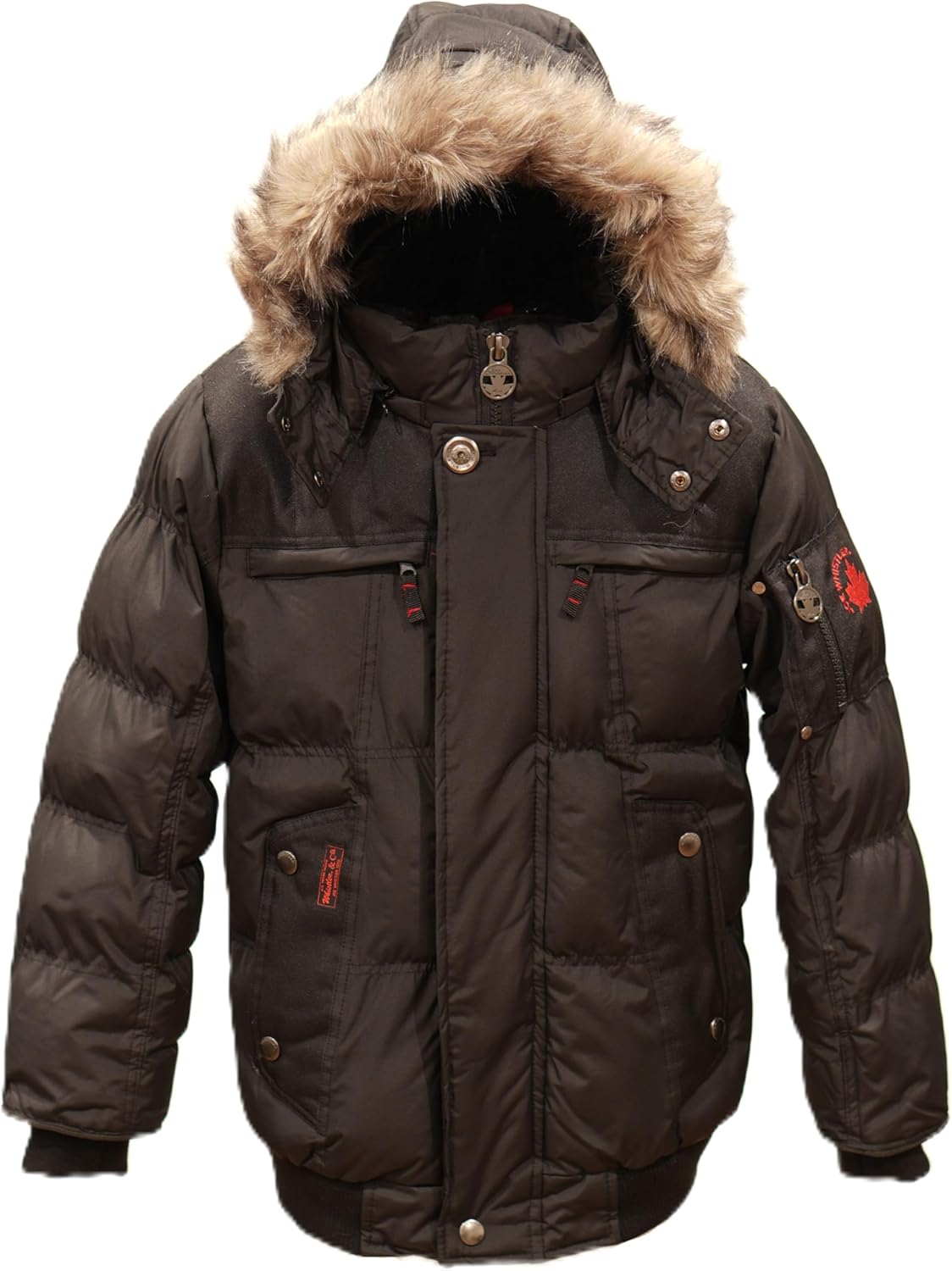 Milano Boys Bomber Jacket Waterproof Puffer Coat with Removable Hood and Faux Fur Trim Sizes 4-20