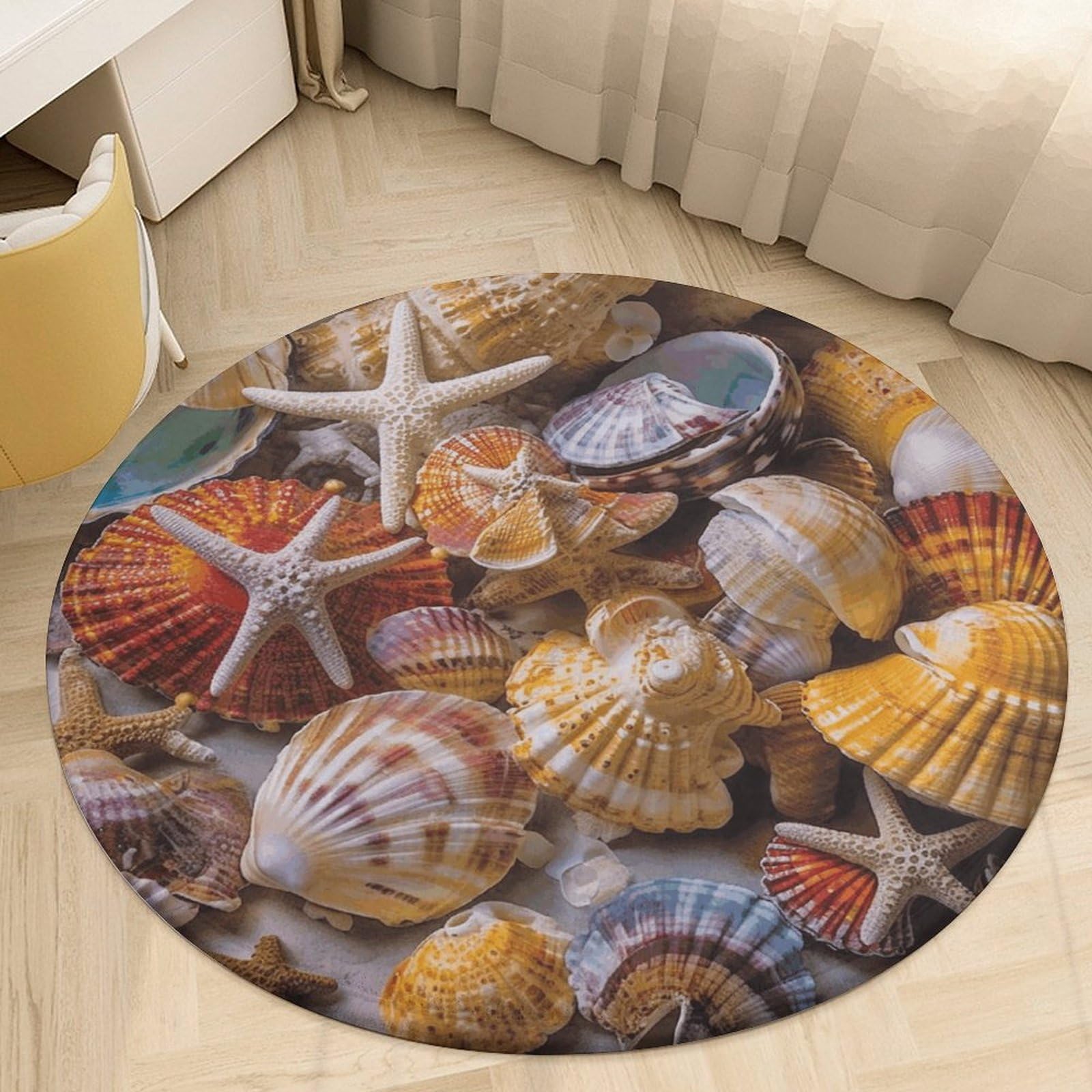 Tapis rond antidérapant et lavable 90x90 cm pour décoration de sol de salon et salle d'eau