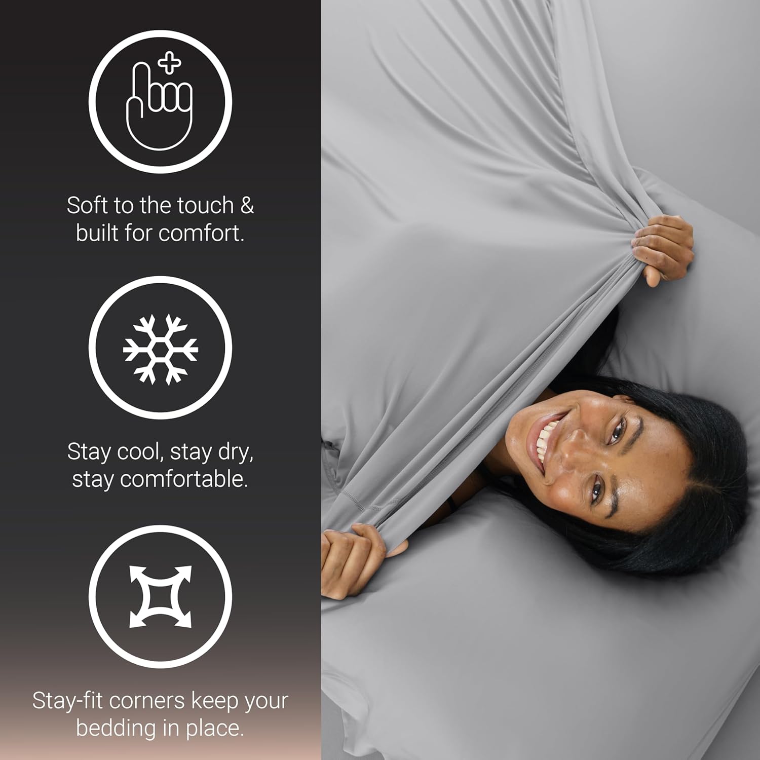 SHEEX - Active Comfort Cooling Sheets Set (Queen) Silver Cloud - Moisture Wicking - 1 Flat Cooling Sheet, 1 Fitted Cooling Sheet, 2 Cooling Pillow Covers - Wrinkle Free - Sleep Aid Queen Silver Cloud