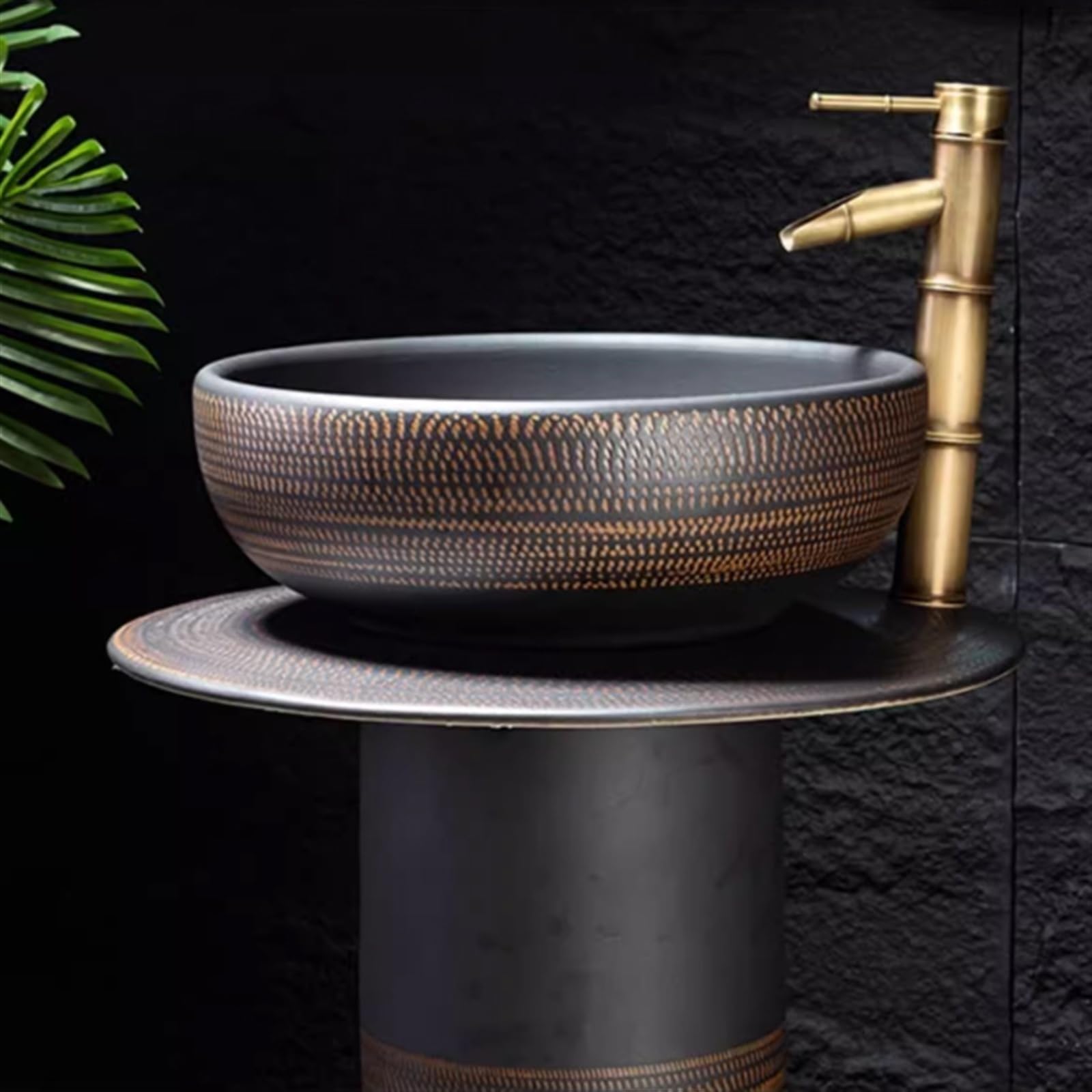 Fregadero de pedestal, fregadero de pedestal de cerámica vintage, combinación de fregadero de pie con grifo y kit de drenaje para baño, balcón, patio, baño al aire libre