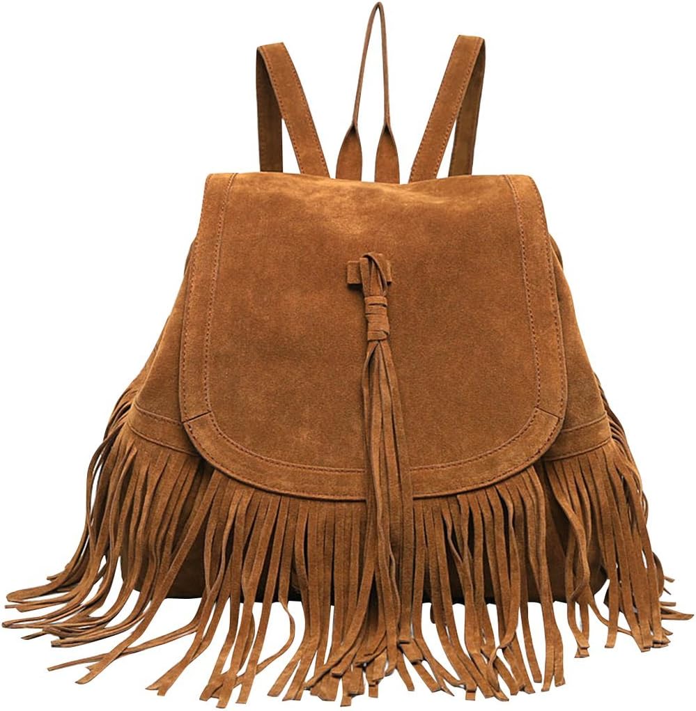 Remeehi Women Tassel Hobo Drawstring Belt Casual Backpack Brown