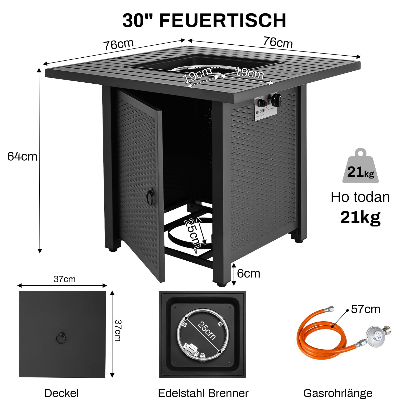 TLGREEN 30" Gas Feuerstelle Outdoor, Feuertisch mit wasserfester Schutzhülle &Lavasteinen, 76*76*64 cm, 14.5 kW, Gasfeuerstelle Garten, Balkon, Gas feuerschale, Gas Gartentisch, Gaskamin, 4PCS Füße