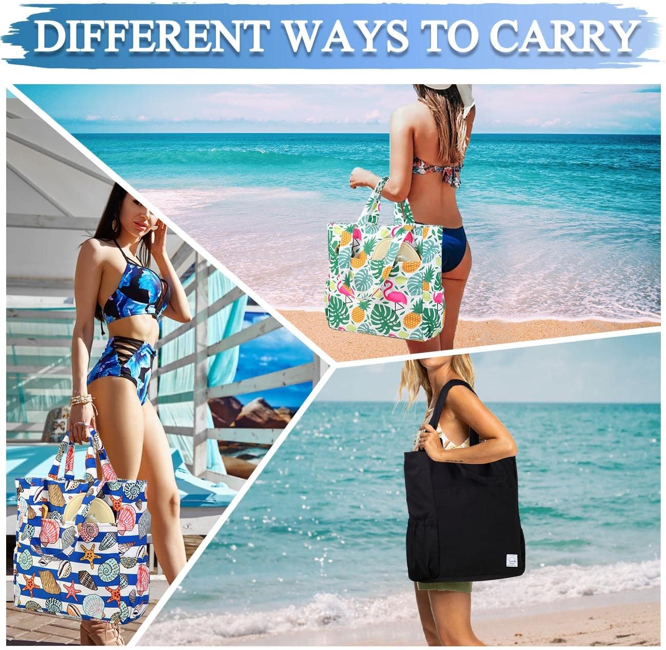 VASCHY Beach Tote Bag for Women, Lightweight Water Resistant Fold-able Large Pool Tote Bag w Zipper for Vocation - Image 8