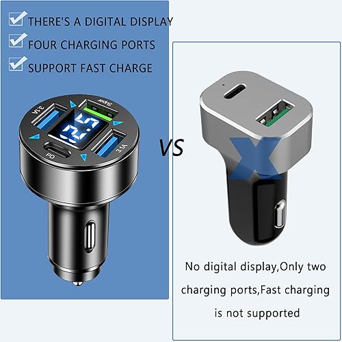 Miniatura 6 de Cargador rápido para coche, cargador USB de 4 puertos con voltímetro LED, PD3.1Super Port adaptador de cargador de coche de carga rápida, compatible