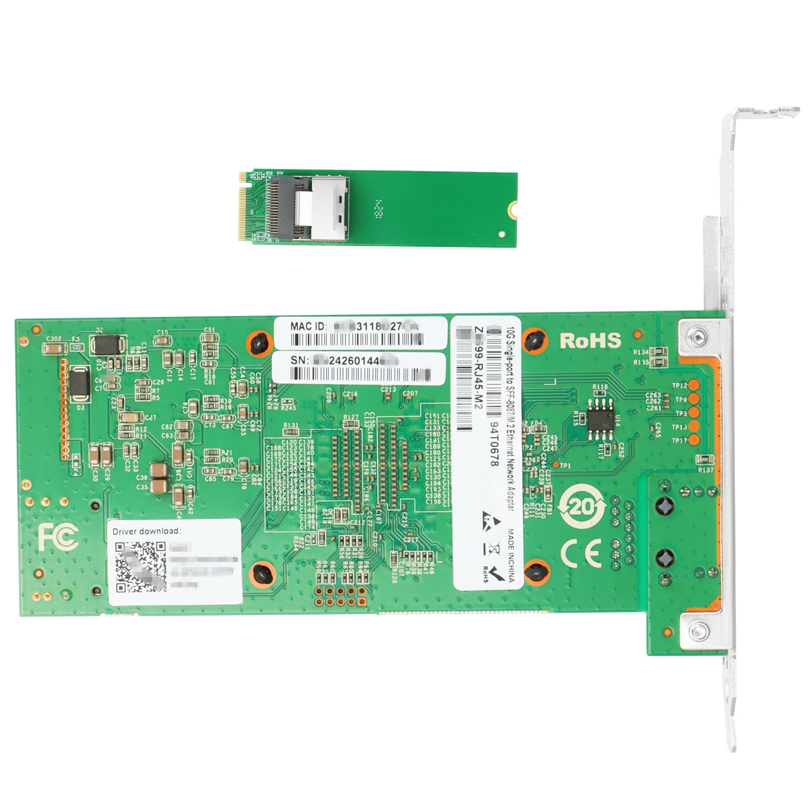 10 Gigabit M.2 M Key karta sieciowa Ethernet, kontroler Intel 82599, jednoportowy RJ45, z kablem SFF 8087 0,4 m (1,3 ft) kable, 10 Gigabit Ethernet Expansion Card do Windows/Windows