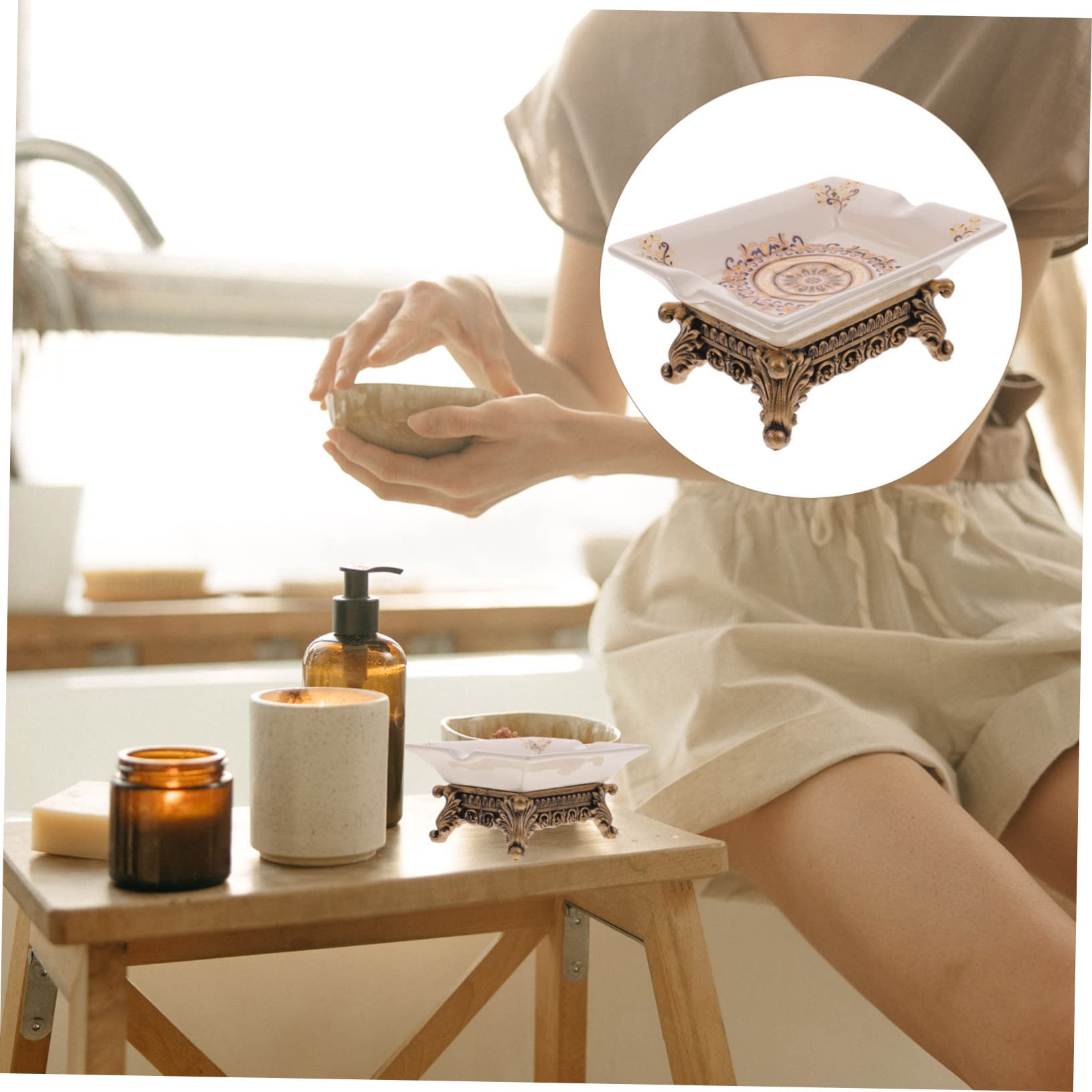 Jabonera de Cerámica Retro Europea para Baño, Encimera | Pastilla de Jabón y Esponjas, Colocación Estable, Entorno Ventilado y Limpieza Mantenida