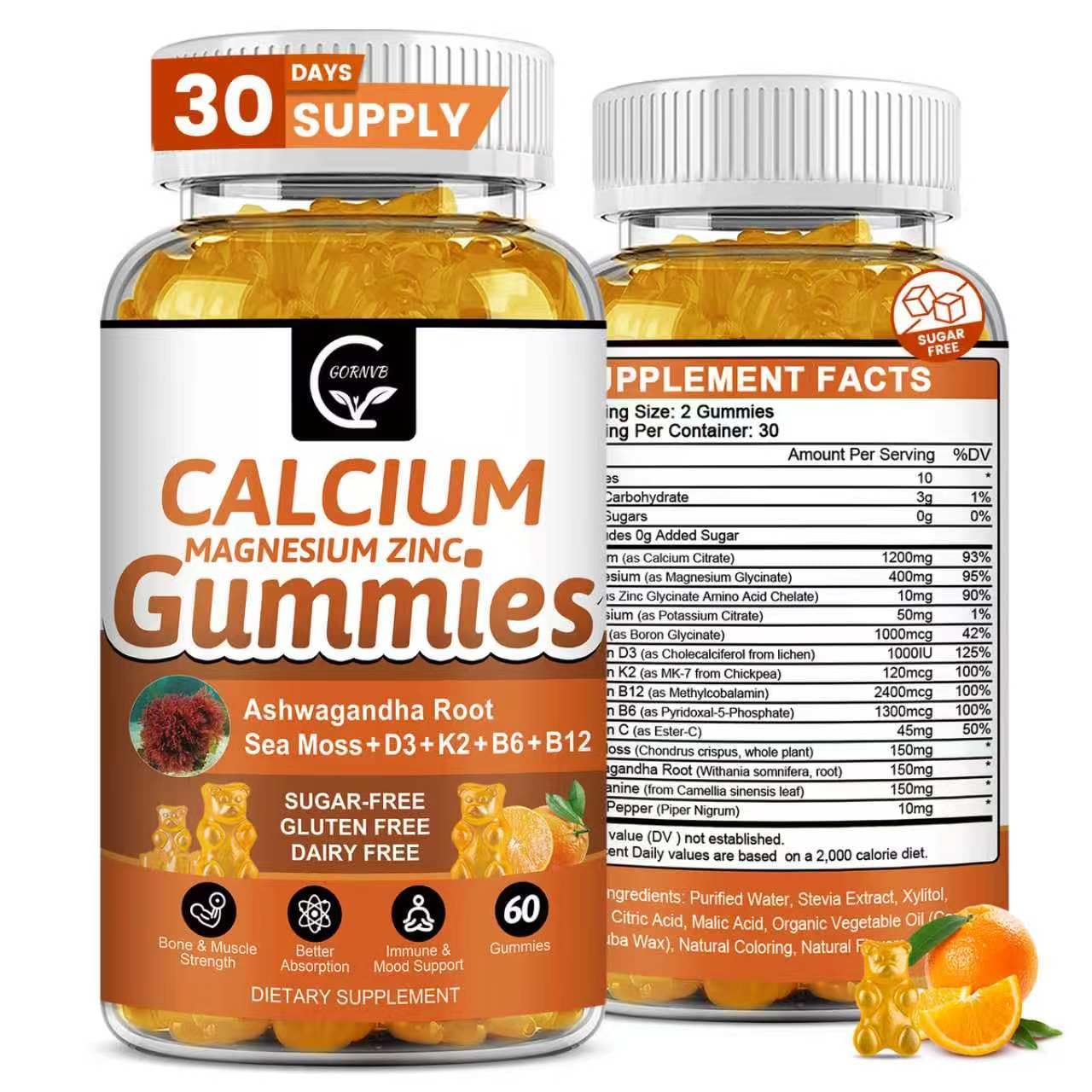 1200mg Calcium Gummies with Vitamin D3,K2,B12 & B6 - Plant Complex Calcium Magnesium Supplement with Glycinate,Potassium,Sea Moss,Ashwagandha Root for Bone & Teeth Strength, Muscle & Immune-2 Pack — Amazon image 8