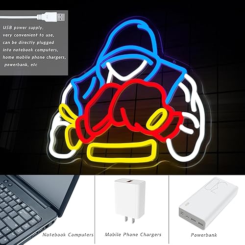 Miniatura 4 de Letrero de neón de boxeo para hombres, luz LED de neón dimable para salas de deportes, decoración de gimnasio y cueva de hombre, regalo perfecto de