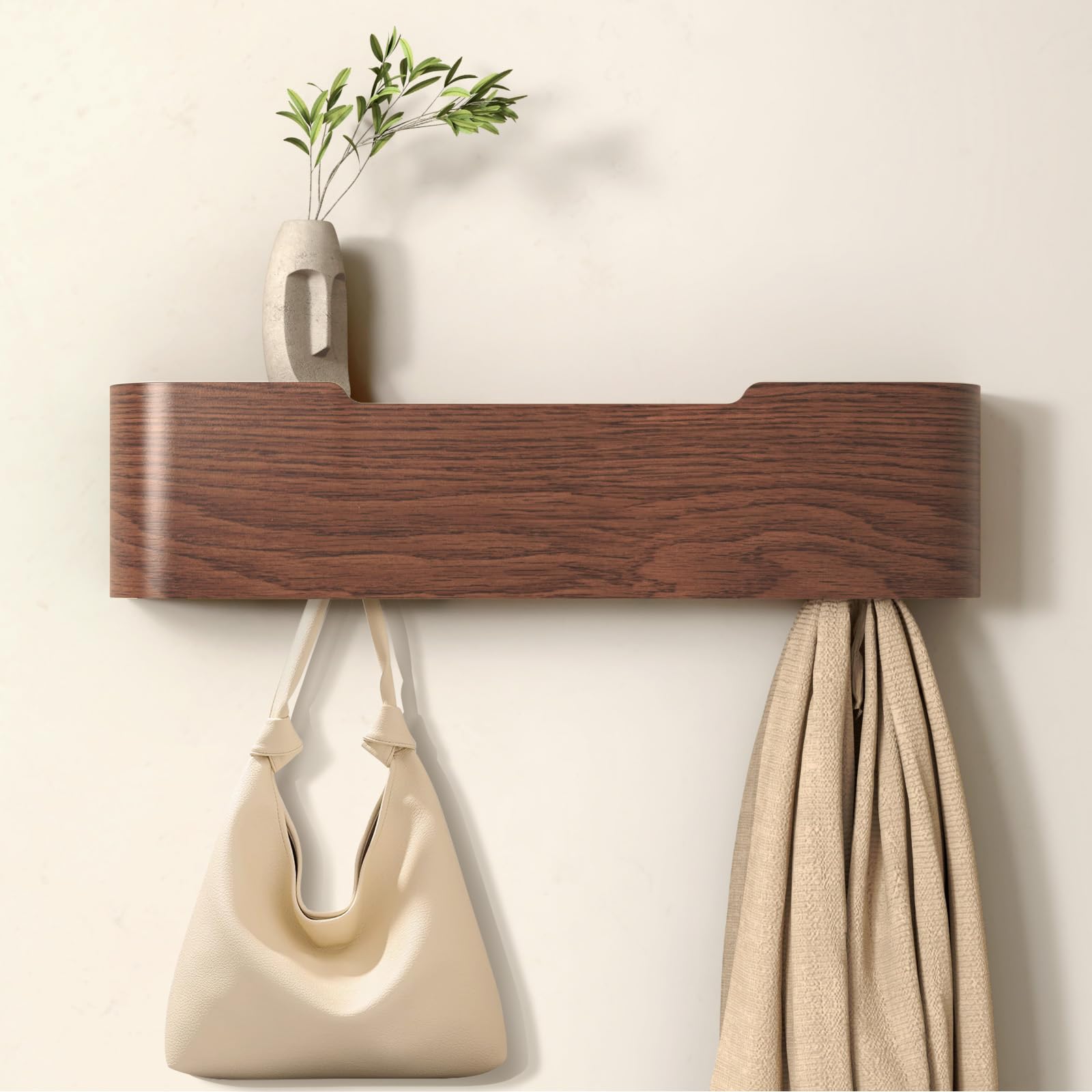 Photo 1 of VERASCOT Wall Mounted Coat Rack with Shelf, Wooden Entryway Organizer with Hidden Metal Hooks for Hanging Coats Bags Keys, Modern Floating Shelf for Hallway Bathroom