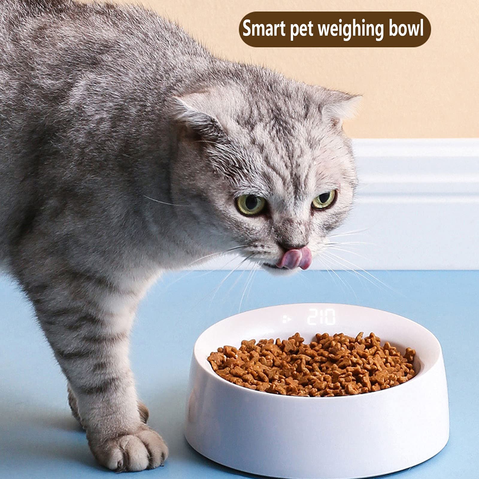 Gamelle pour Chat,Pesage des Aliments Bol Chat,Fond en Caoutchouc Antidérapant Chat Accessoire Gamelle Anti Debordement Écran avec LCD