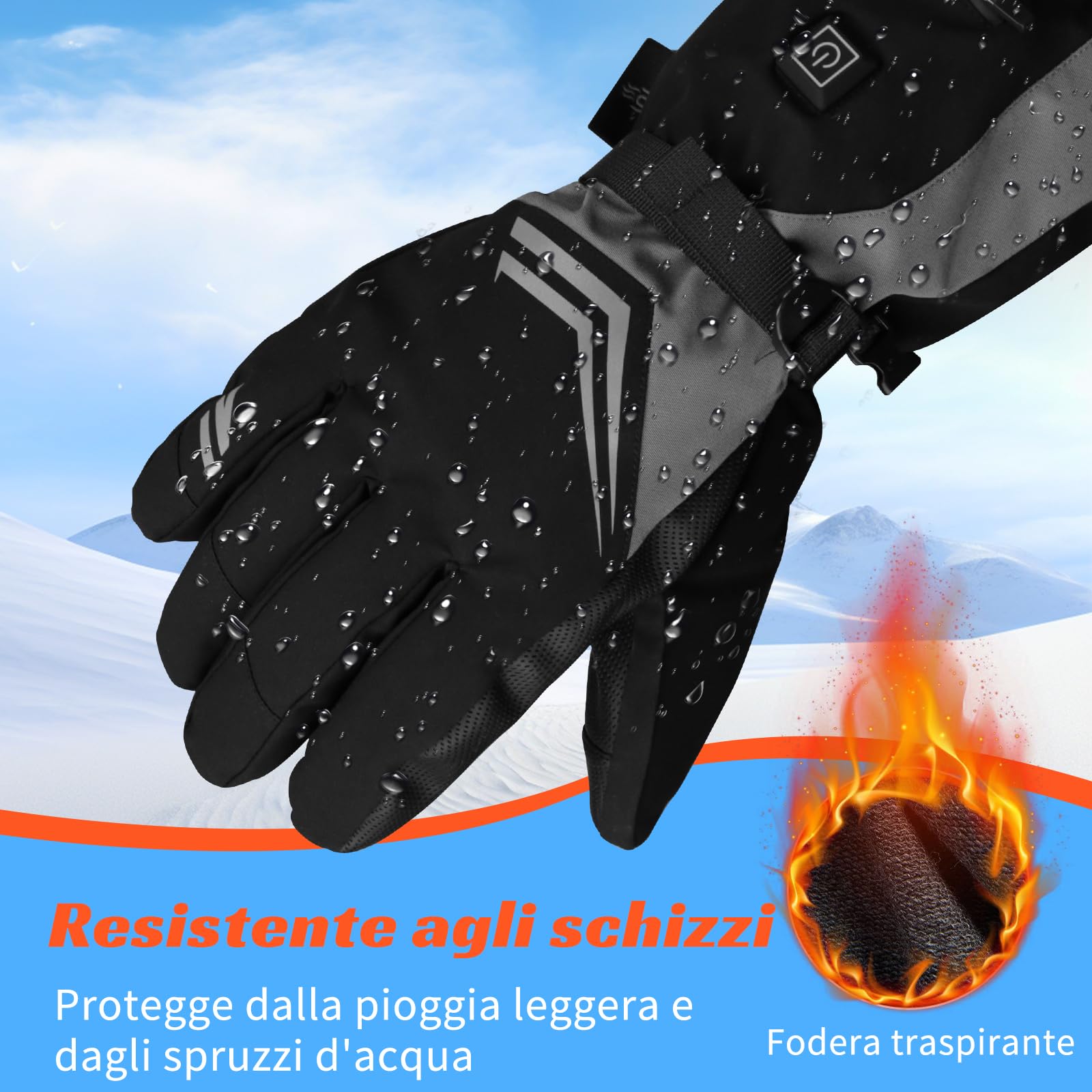 Guanti Riscaldati Ricaricabili 7500mAh, OUTJUT USB Guanti Moto Riscaldati Uomo Donna Scaldamani con Riscaldamento delle Dita 3 Impostazioni di Temperatura per la Caccia Pesca Sci, Regalo di Natale