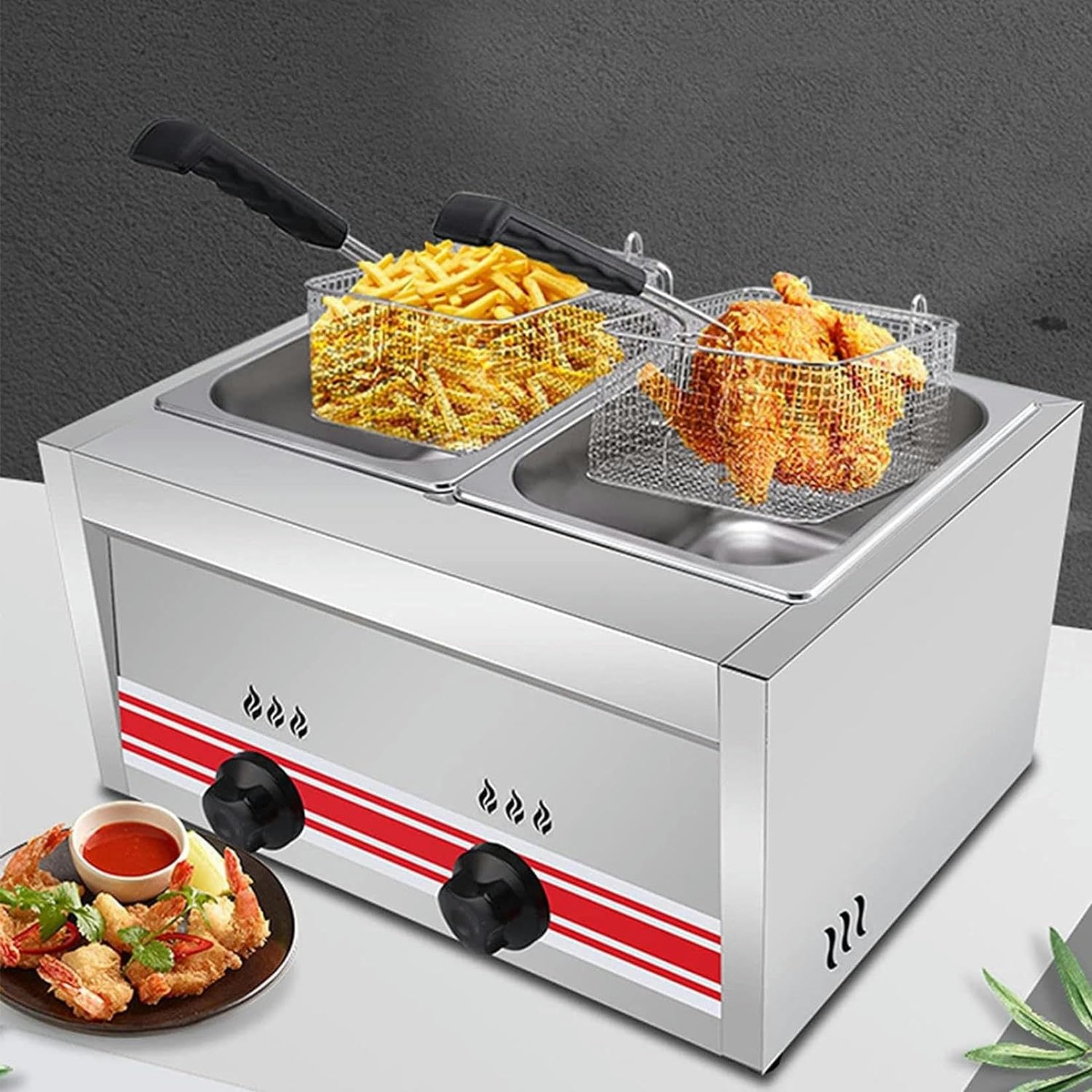 UMJIGF 20L Gas Fryer, Multi-Function LPG Fryer, Adjustable Firepower, Professional Commercial Gas Fryer, Stainless Steel Detachable Basket,