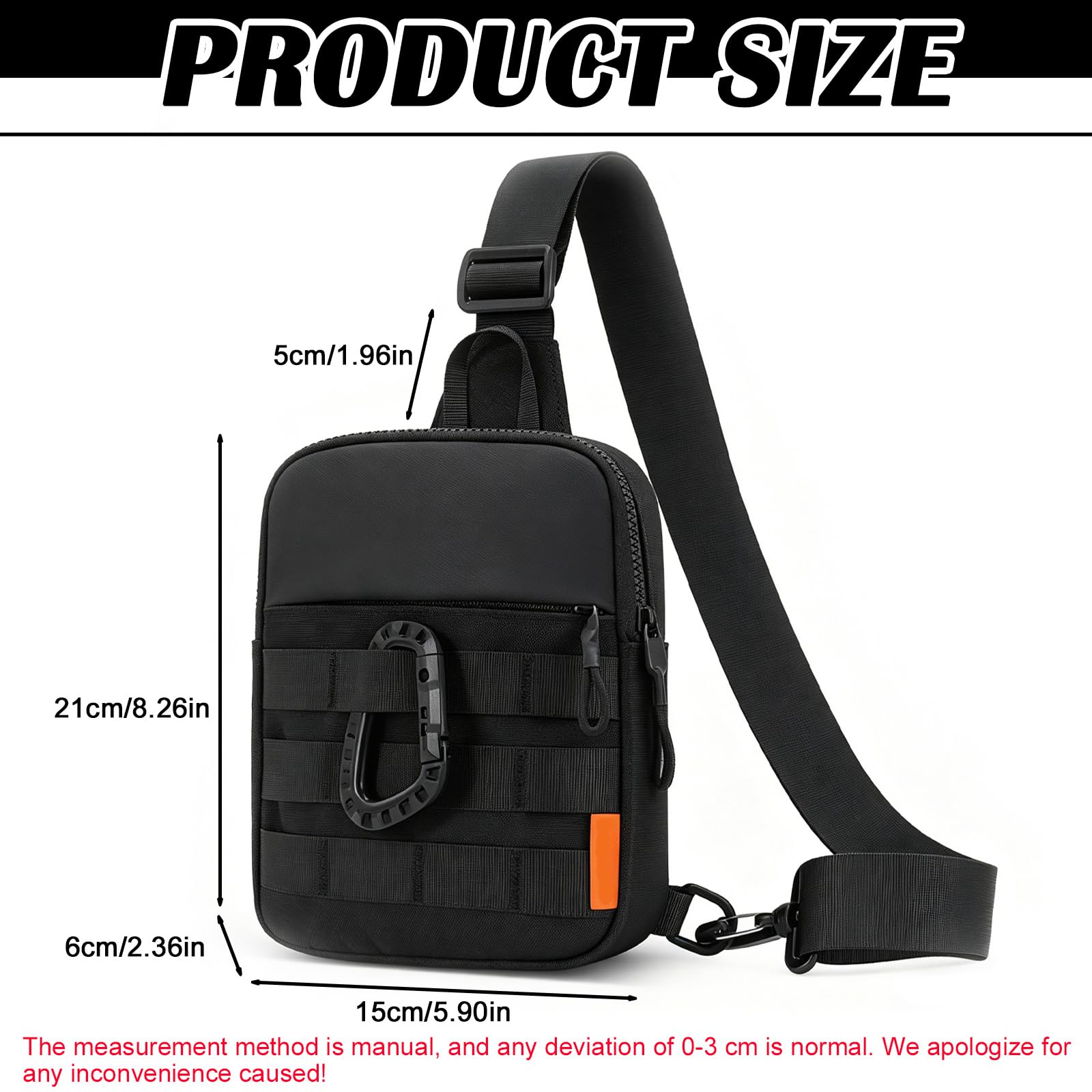 Anti Diebstahl Sling Bag, Klein Umhängetasche Chest Schwarz Crossbody Bag Brusttasche Herren Schultertasche, Tasche Handtasche mit Reißverschluss Lock, RFID-Blockierung, 21x15x6 cm