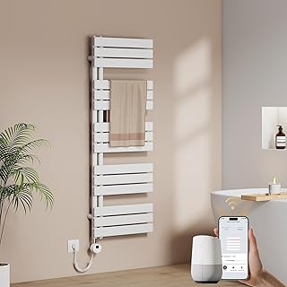 EMKE WiFi Handtuchheizkörper Elektrisch 1320x500 mm - Flach Badheizkörper Elektrisch, Elektrischer Handtuchwärmer Handtuchtrockner Handtuch Heizkörper Bad mit Thermostat und Heizstab - 800W, Weiß