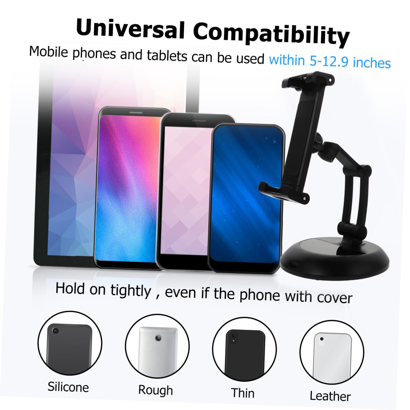 Uonlytech Supporto Pieghevole per Tablet da Tavolo Nero Abs Metallo | Telefono e Tablet, Antiscivolo, Angolo di Visione Salutare, Leggero e Salvaspazio