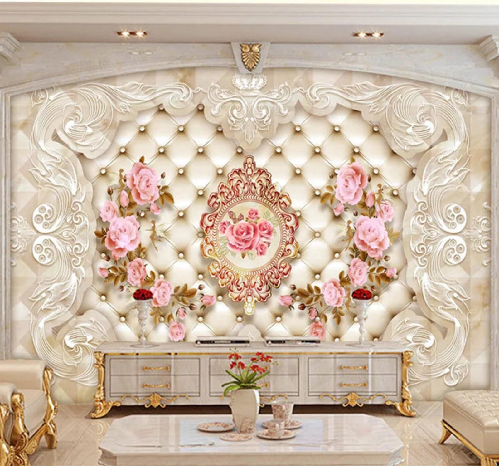 Embossed Large Pink Rose Upholstered 3D Wallpaper Easy Install Feature Office Living Room Sofa Bedroom TV Background Wall Decoration-350cm×256cm