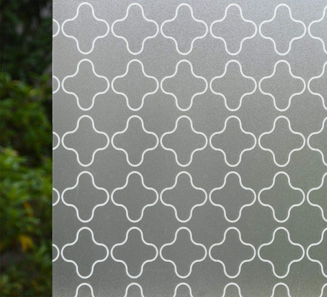 VSUDO 1 Roll Window Film for Privacy, Four Leaf Clover Pattern Window Tint, Static Cling Window Glass Sticker Office or Home 17.7" By 78.7" 9001-P303-SYC-45X200-1
