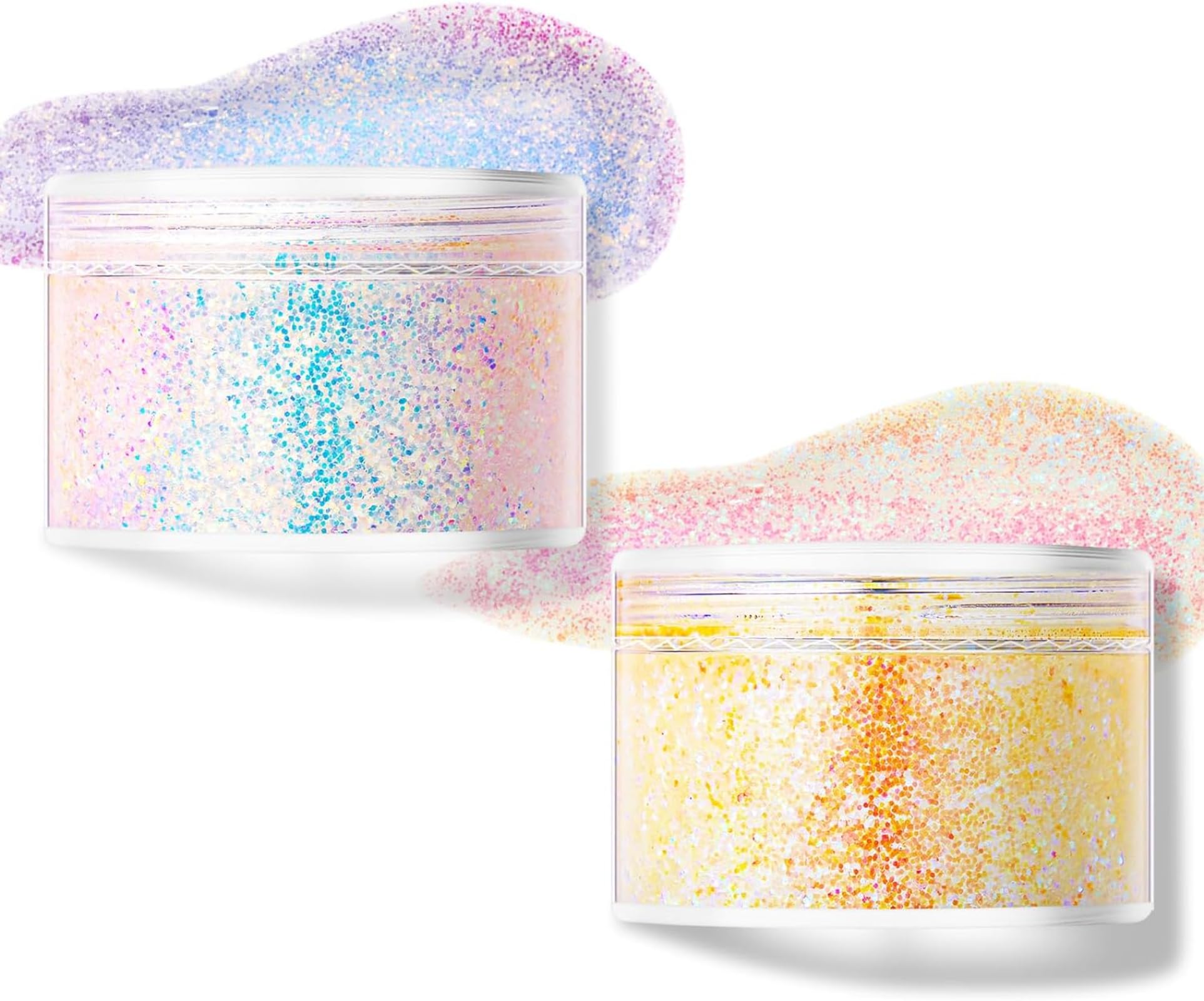 MAKINGTEC Body Glitter Gel, Face Glitter Cosmetic, Reflective Chunky Cosmetic Glitter for Face Body Hair and Lip, Holographic Mermaid Glitter, Cosmetic Glitter Face and Body Gel for Festival (2PCS)