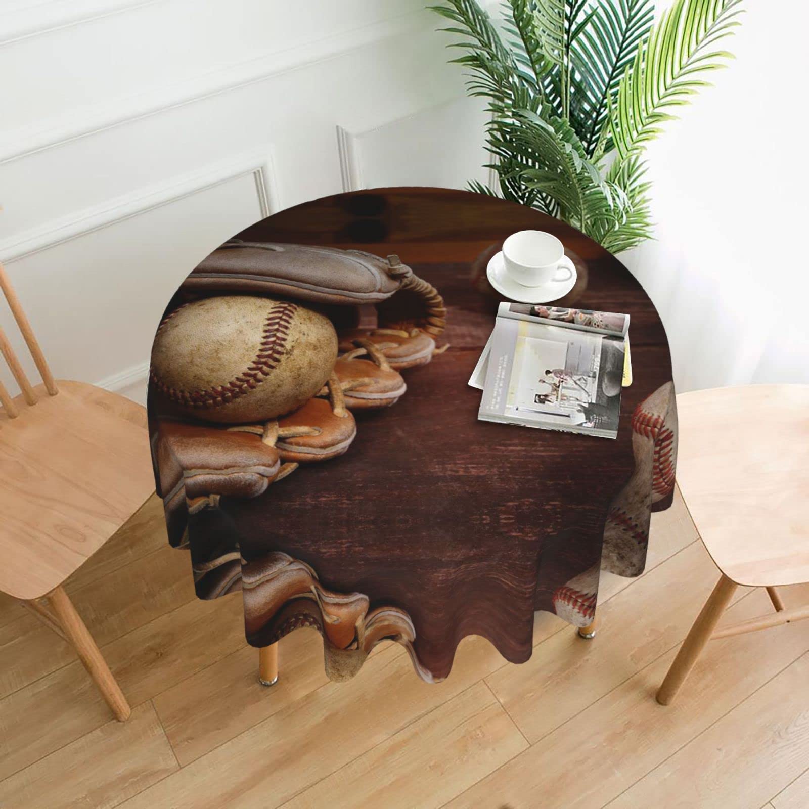 Lawenp Baseball Decorative Round Table Cloths - 60 Inches in Diameter for Buffet Tables, Parties, Holiday Dinners.