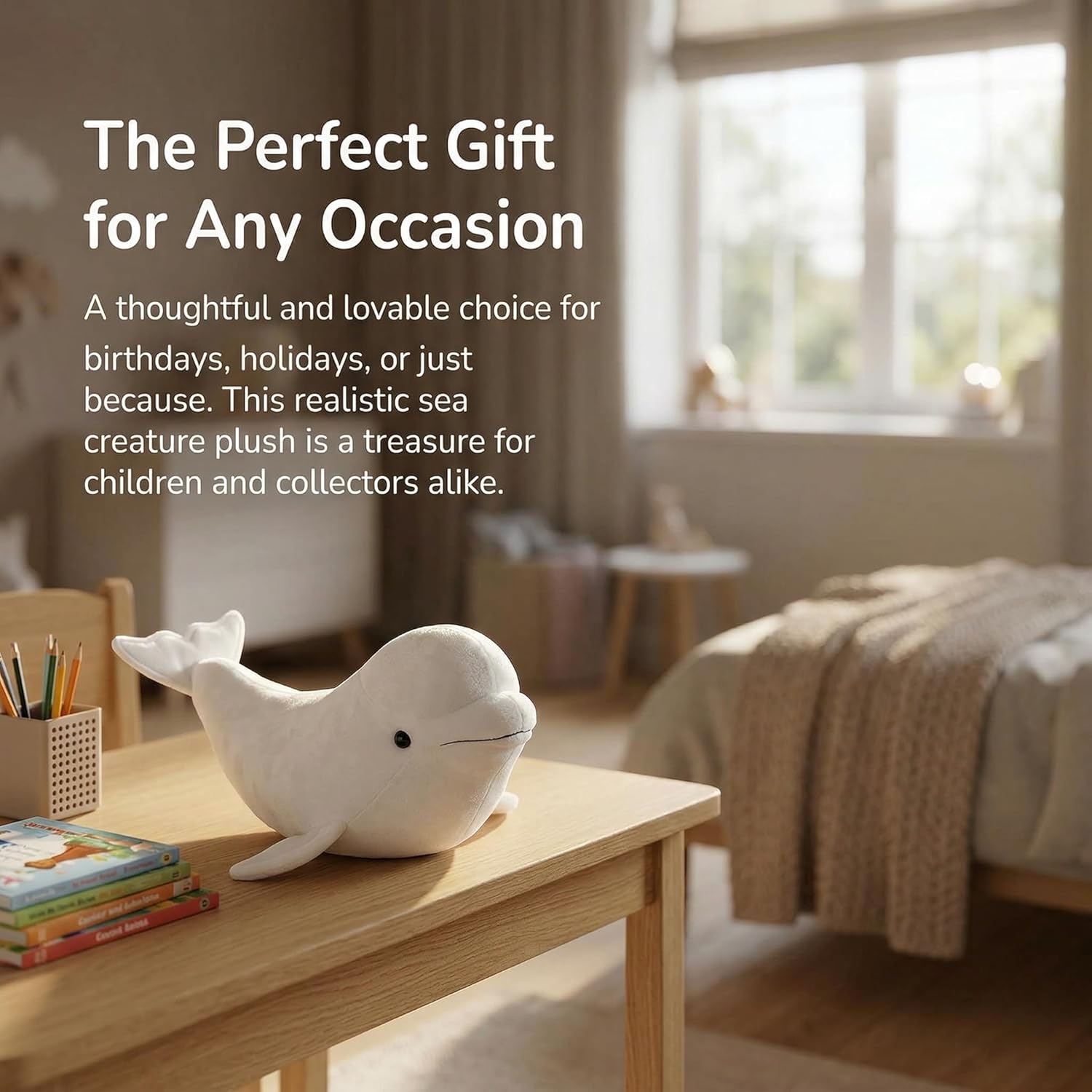 Simulation White Beluga Whale Plush Toy - Long Lifelike Delphinapterus leucas Doll Whale Stuffed Toys, Super Soft Realistic Sea Animals Beluga Whales Plush Gift Collection For Kids, 16Inches