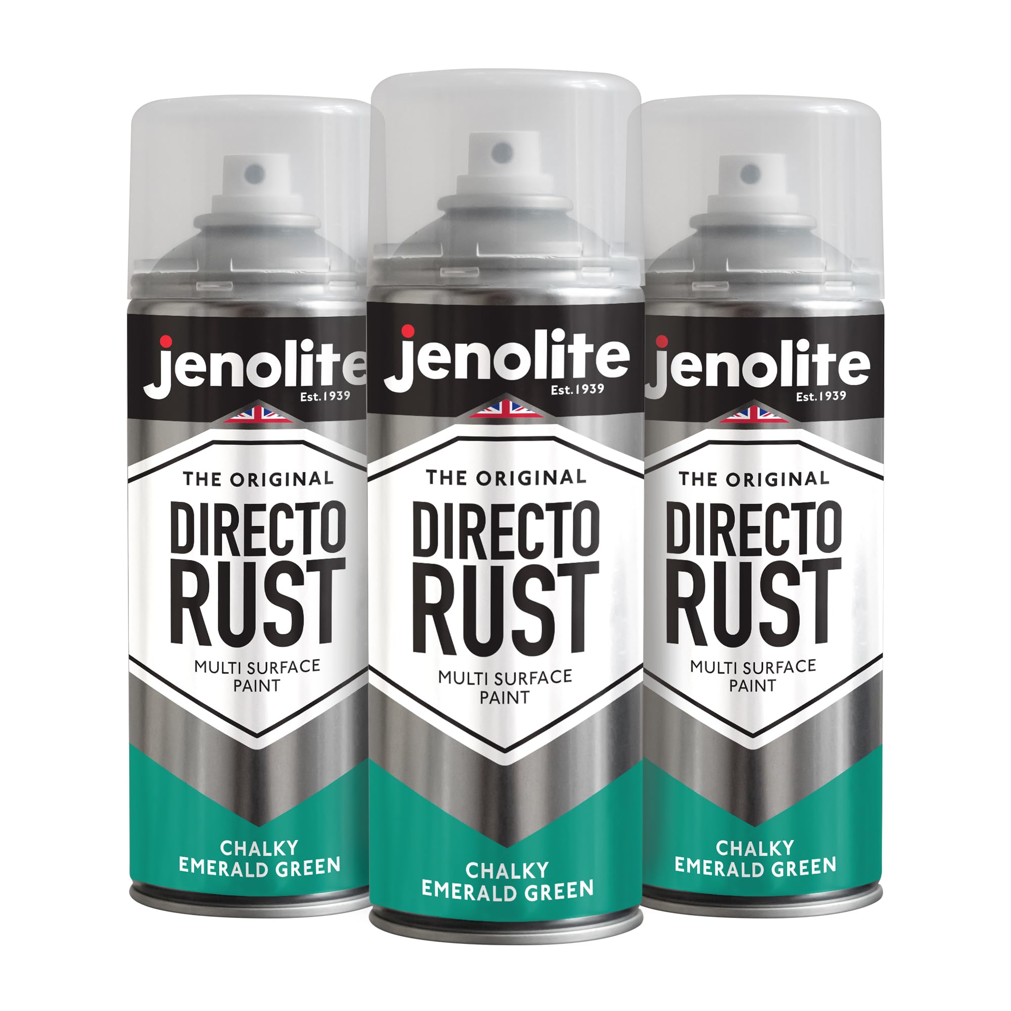 JENOLITE Directorust Chalky Spray Paint | EMERALD GREEN | 3x400ml | Multi-Surface Chalky Finish Spray Paint | Ideal For Furniture, Ornaments, Picture Frames | Interior & Exterior Use | PANTONE 334U
