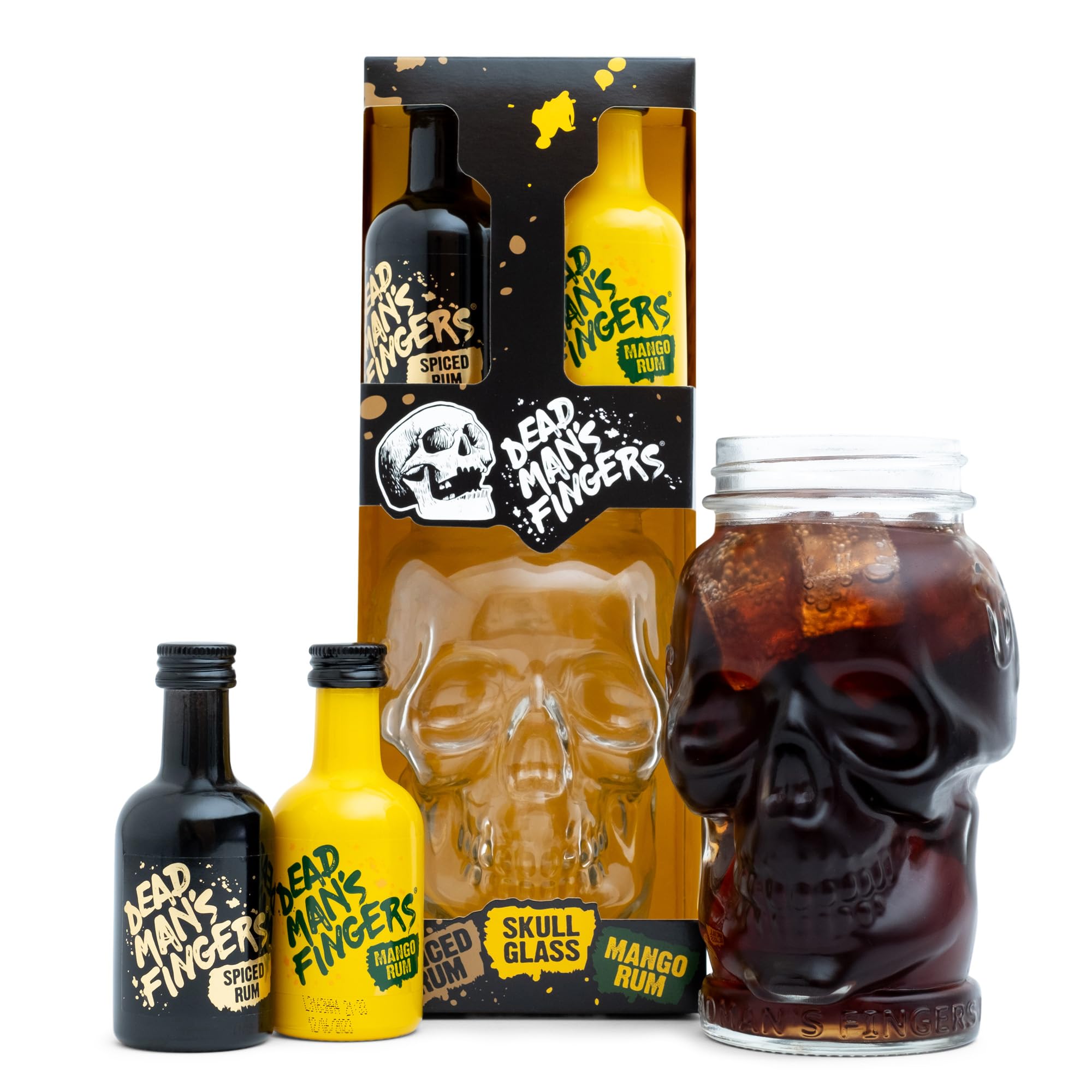 Dead Mans Fingers Rum Gift Set - Spiced & Mango Flavoured, Mini Alcohol Bottles x2 5cl Miniatures and Skull Glass - Official Rum Gifts for Men, Birthday, Dad Gifts, Boyfriend, Stocking, Christmas