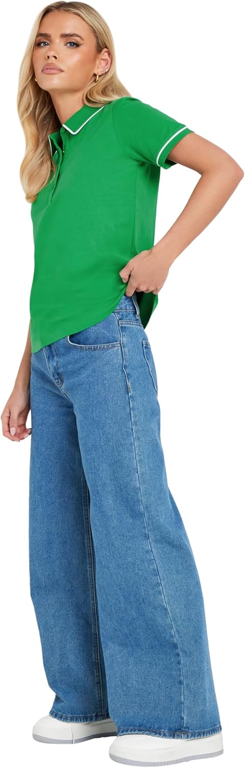PixieGirl Petite Contrast Trim Polo T-Shirt White