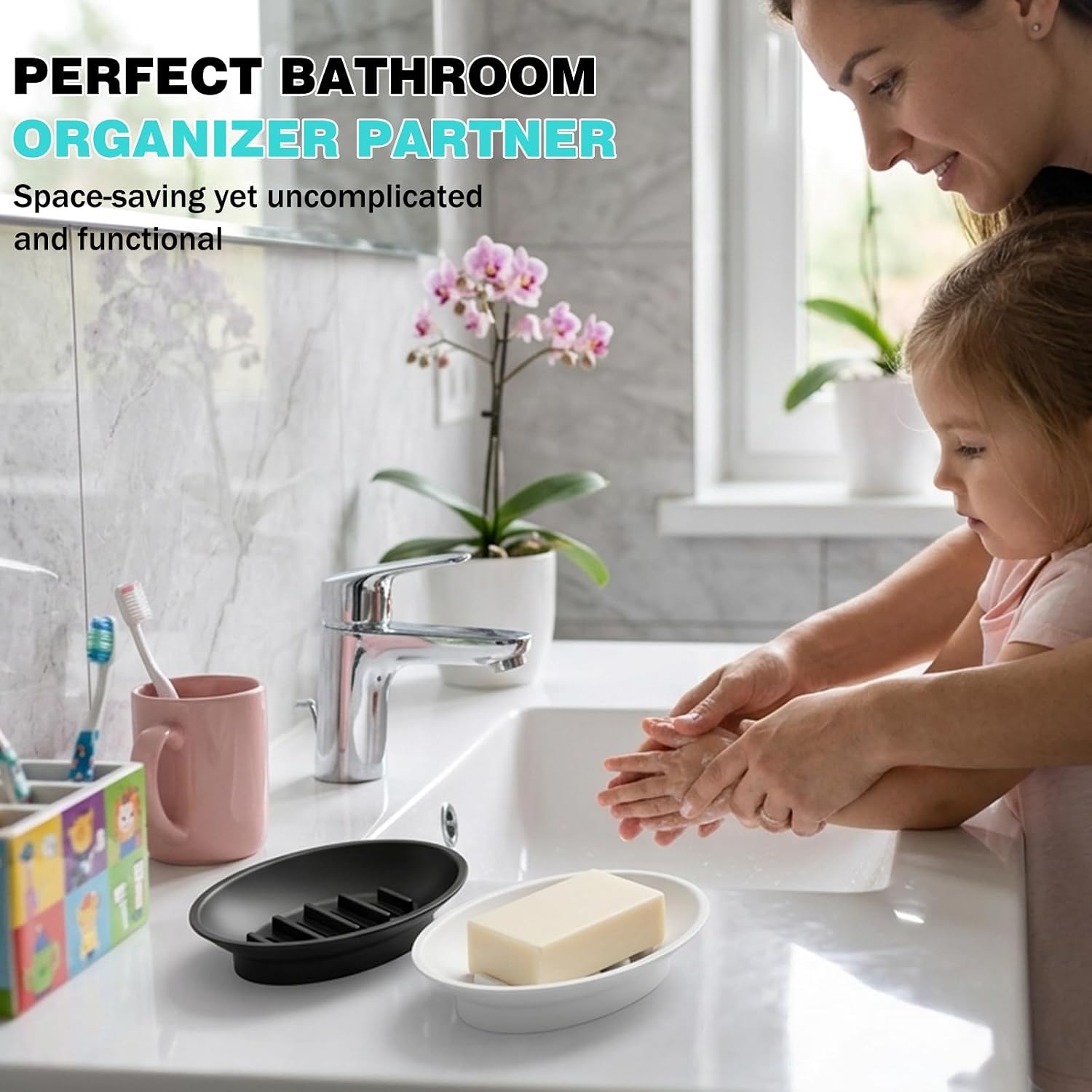 2 Pack Boat-Shaped Silicone Soap Dish with Drain, Self Draining Soap Holder for Bathroom, Shower and Kitchen Sink, Non-Slip Soap Saver Tray Keeps Bar Soap Dry and Clean, 5 x 3.5 Inch (Black+White)