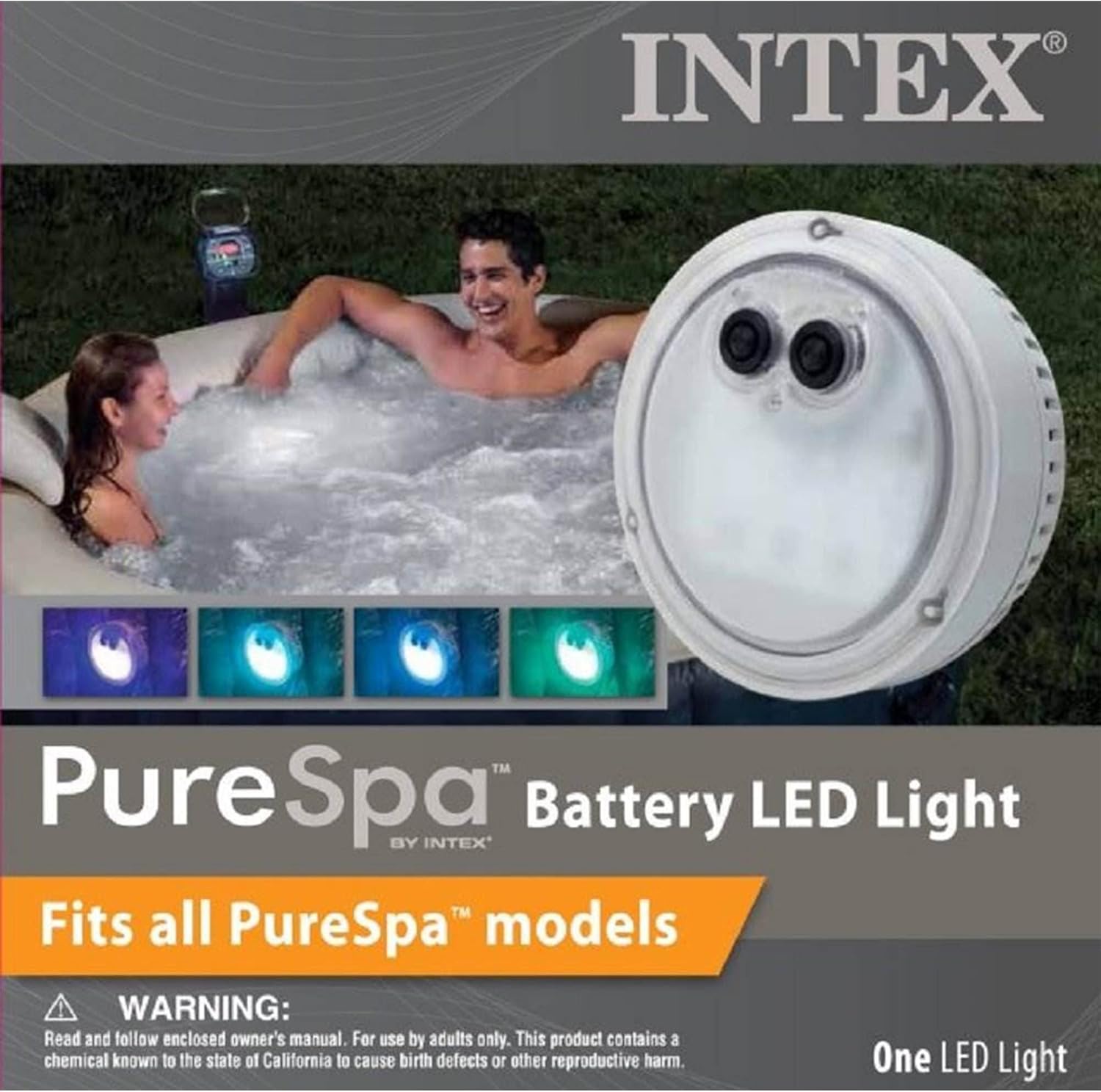 Intex Seat for Inflatable PureSpa Hot Tub + Battery LED Light for Bubble Spa