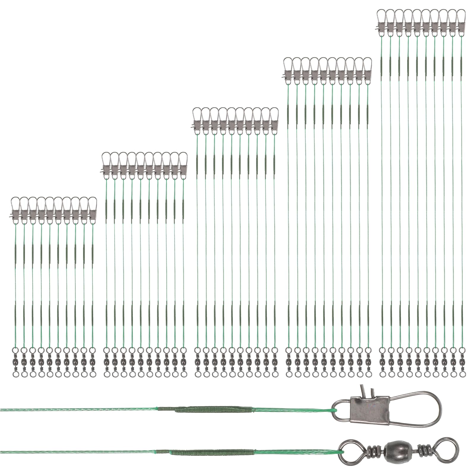 50 Pcs Wire Traces Pike Fishing, 5 Size 10/15/20/25/30 cm Steel Fishing Leader High-Strength Anti-Bite Wire Leader Line Kit for Saltwater Freshwater, Connects Lures, Hooks, Rigs