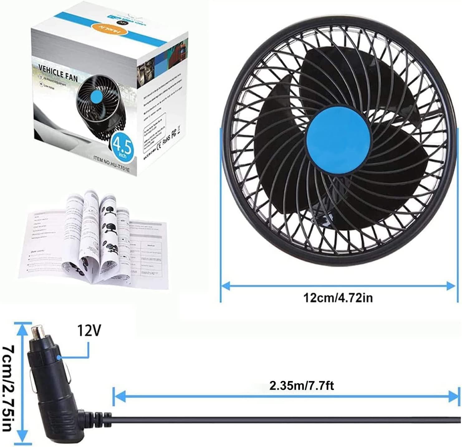 Cherubfunz Ventilatori Auto 12V Ventilatore Estivo Silenzioso da 4.5" per Auto Camion Furgone SUV Camper ATV Barca