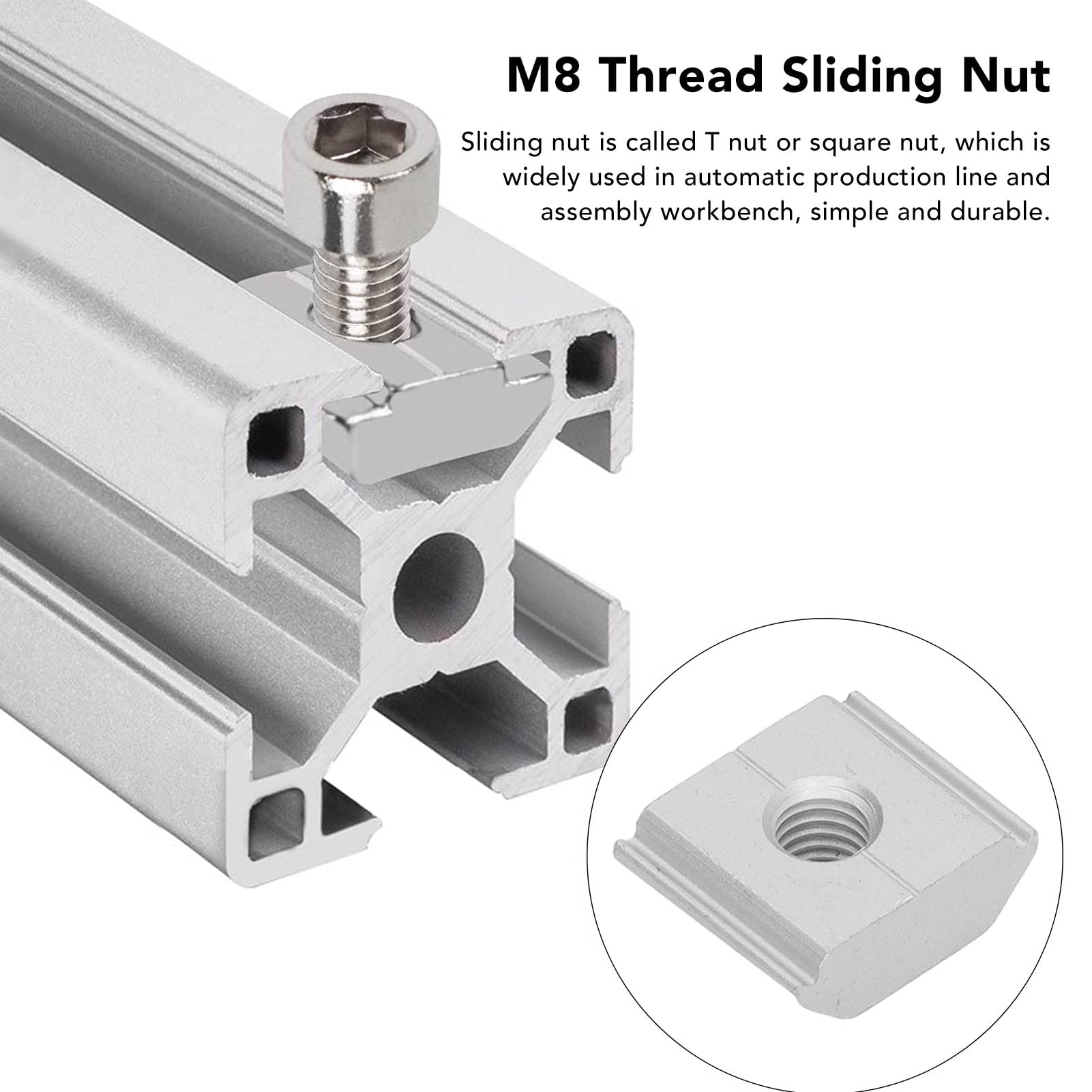 100 Stück M8-Gewinde-Gleitmutter, Aluminiumlegierung, T-Nutensteine, Zubehör Photovoltaik-Montageblöcke