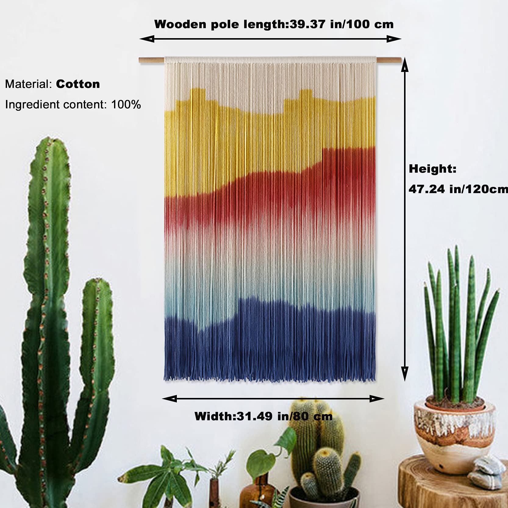 ZNKZJ Handgemachte Makramee Wandbehang Wandteppich Boho Dekor ，Makramee Wandteppiche Baumwollseil gewebte gefärbte Wandteppich Kunst Home Decor Hintergrundgemälde,A-80 x 120 cm