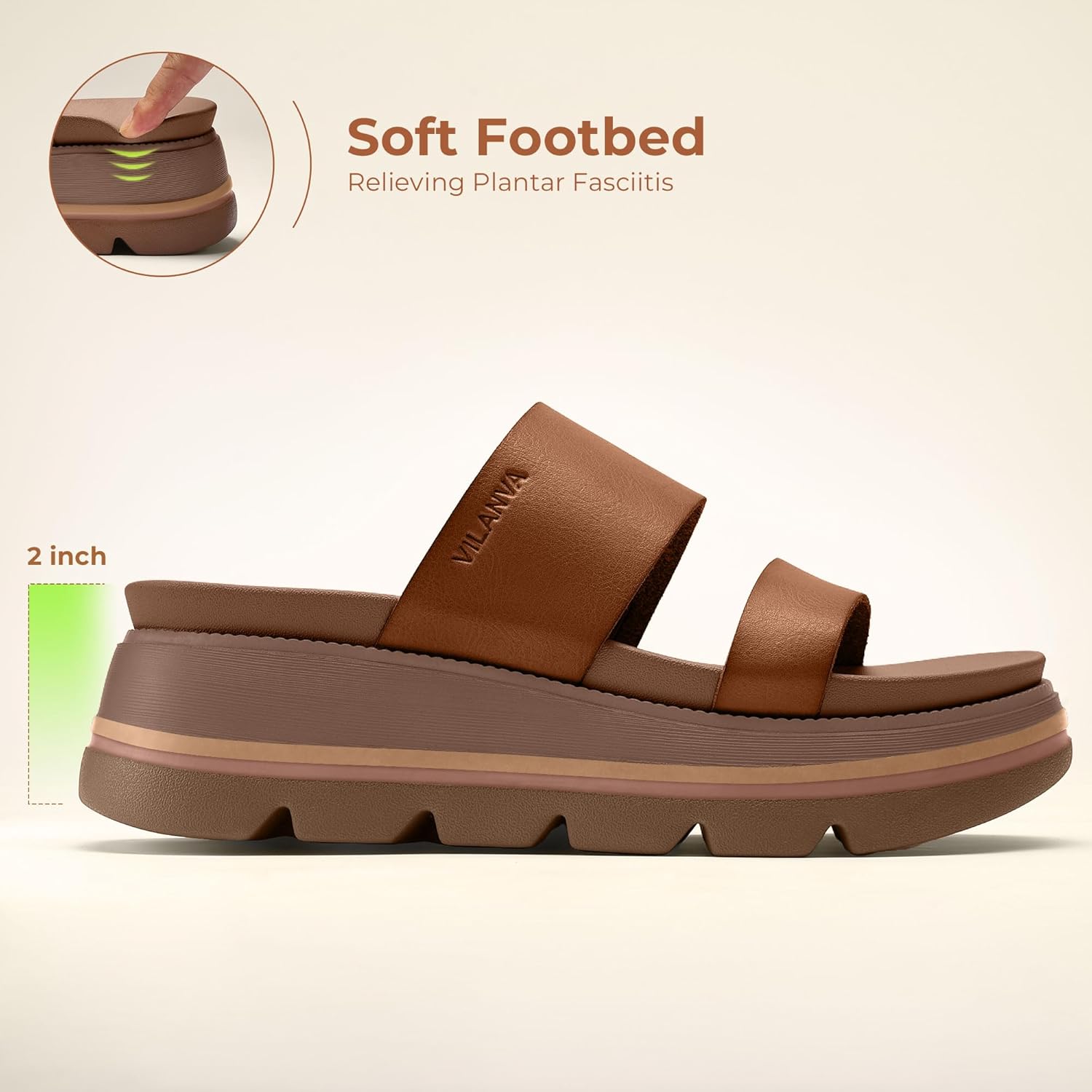 Vilanva Women's Platform Slip on Sandals Lightweight Comfortable Non-Slip Vacation Beach Chunky Slides Open Toe Wedges for 2026 Summer Trendy Outfits